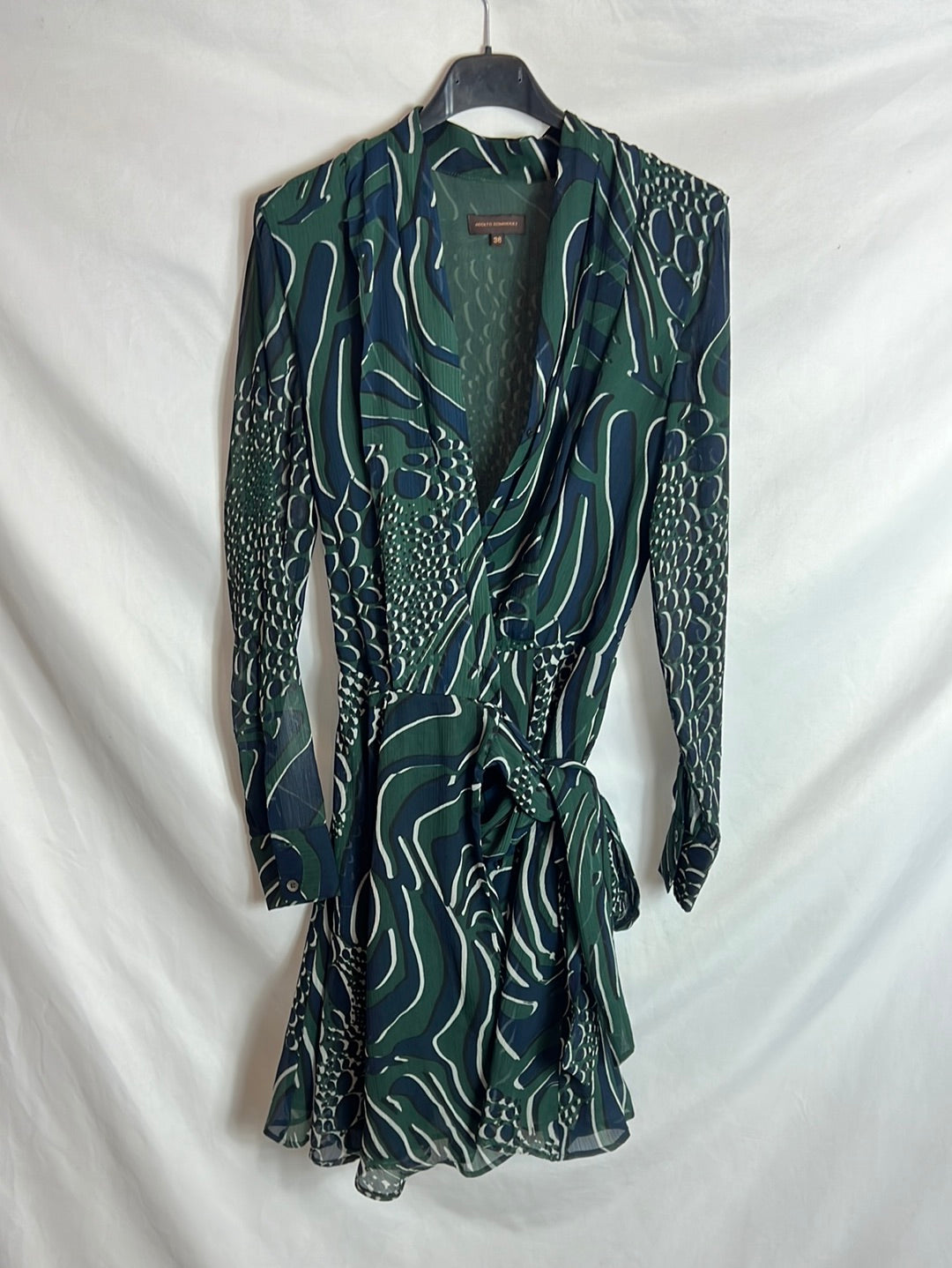 ADOLFO DOMINGUEZ. Green chiffon wrap dress with print. Size 38 – Hibuy  market