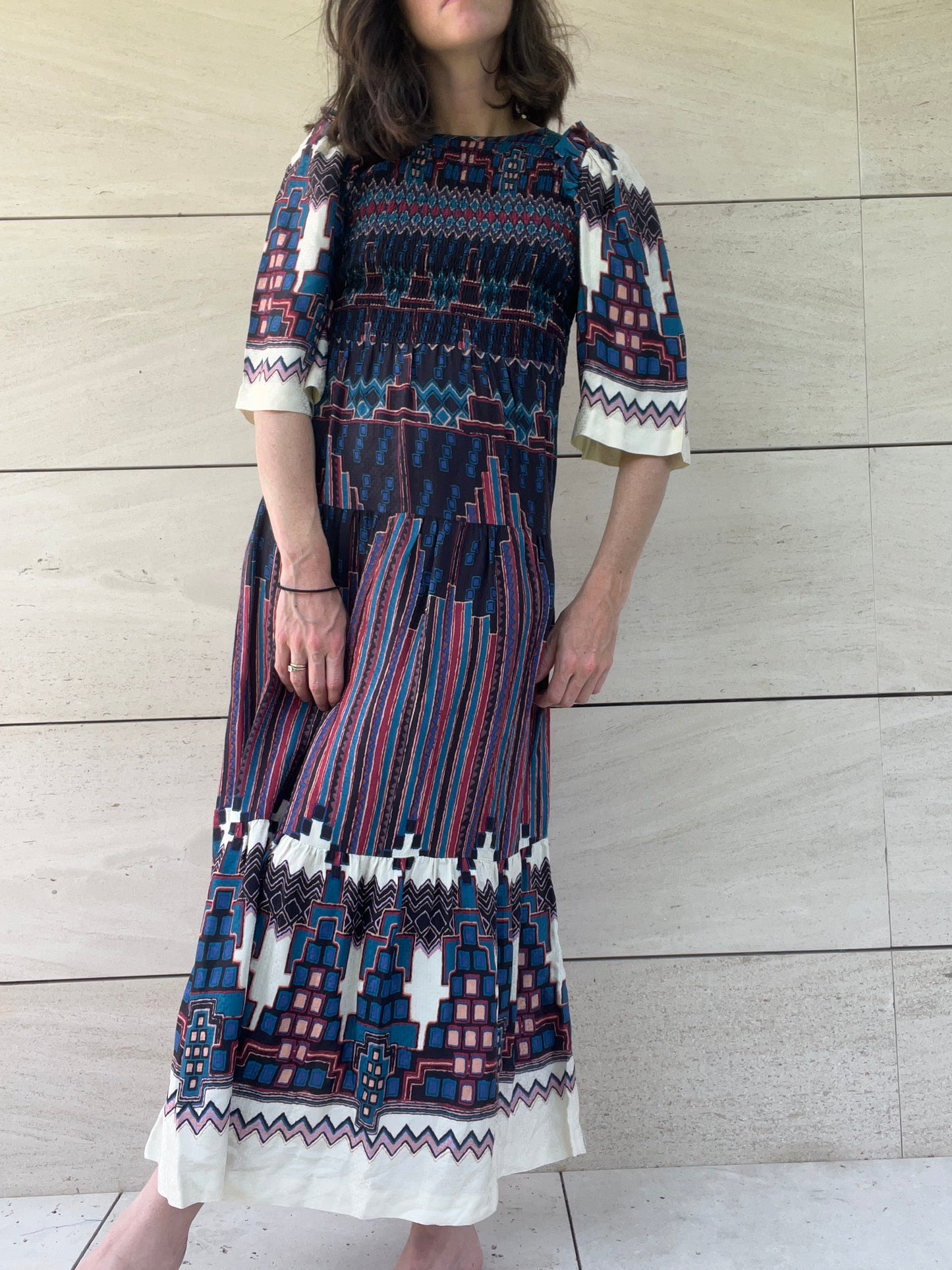 BA&SH. Vestido nido abeja estampado T.xs