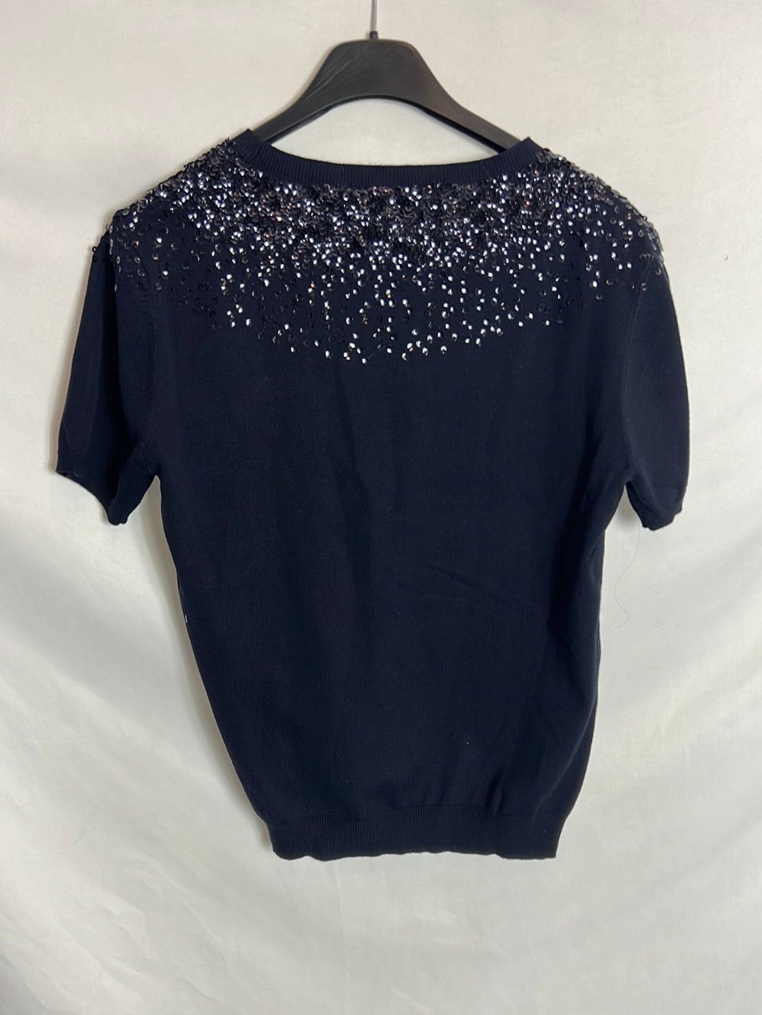 ZARA. Top punto azul pedrería. T S