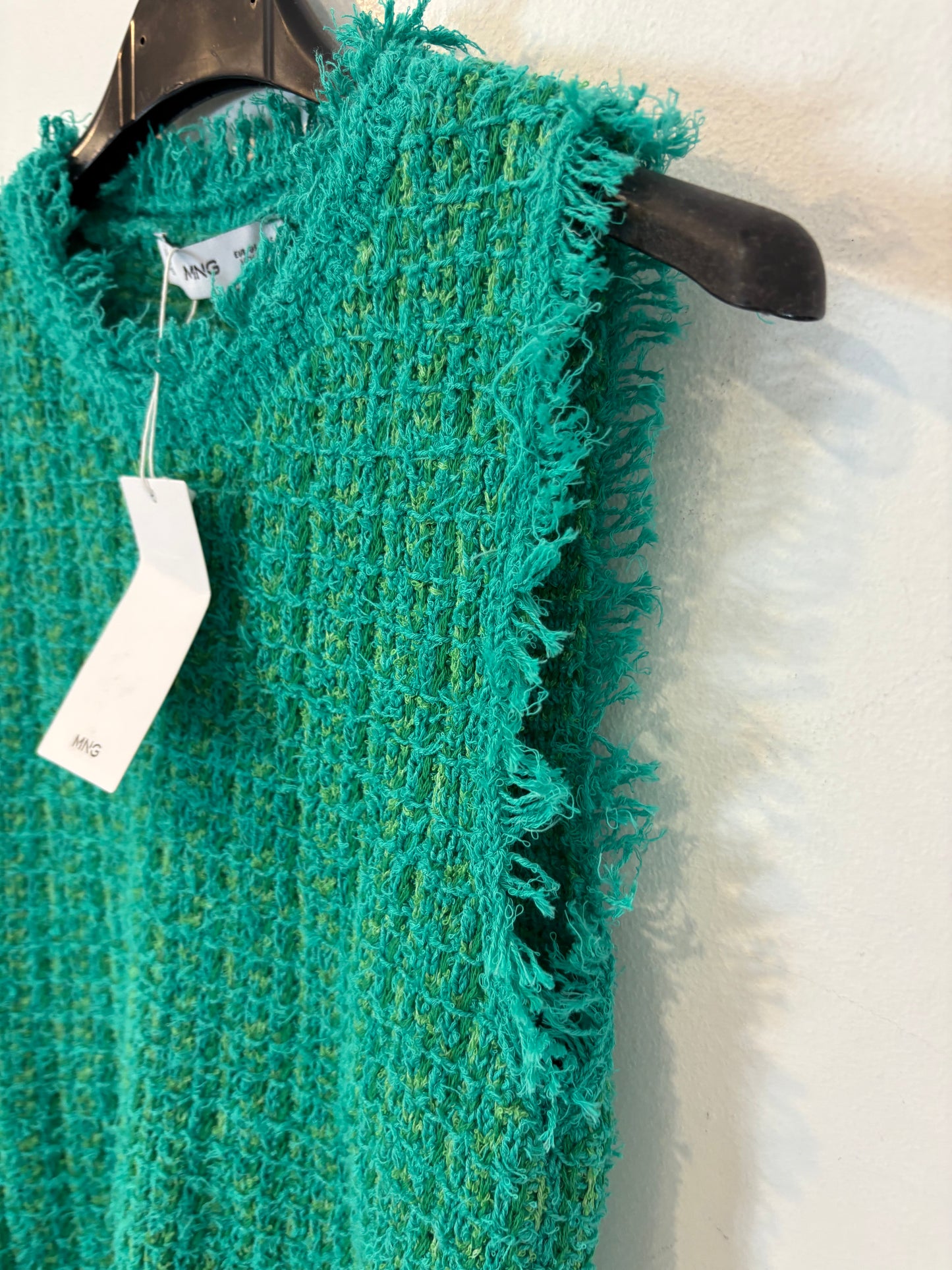 MANGO. Green tweed top. Size XS