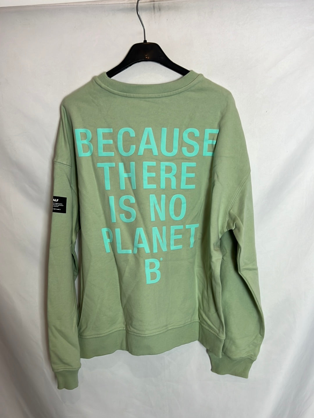 ECOALF. Light green sweatshirt with back lettering. Size XL