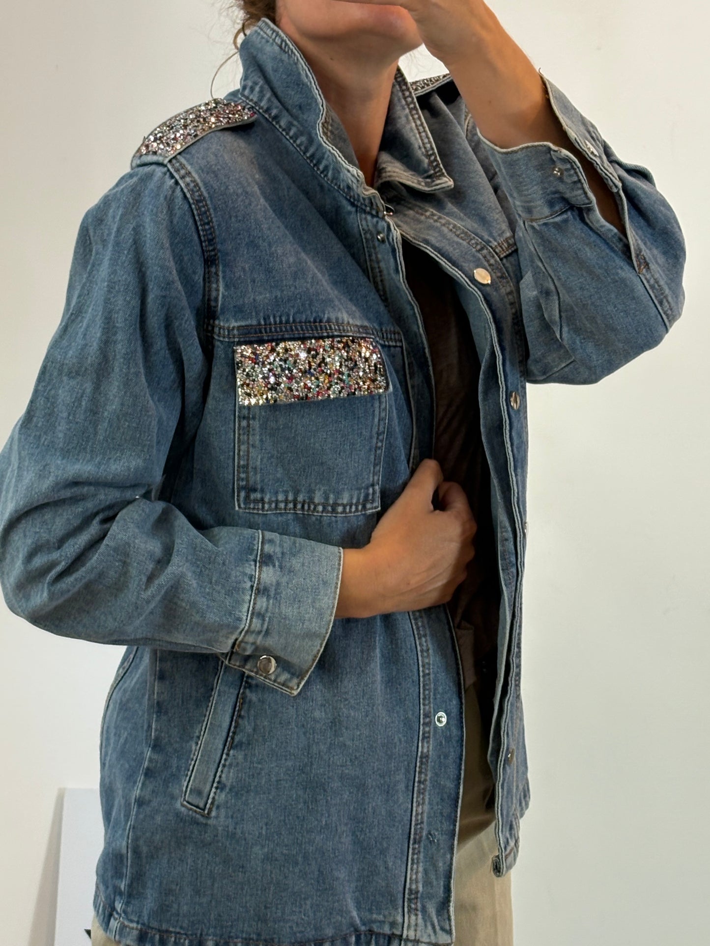 DORADO. Chaqueta denim abalorios TU(S/M)