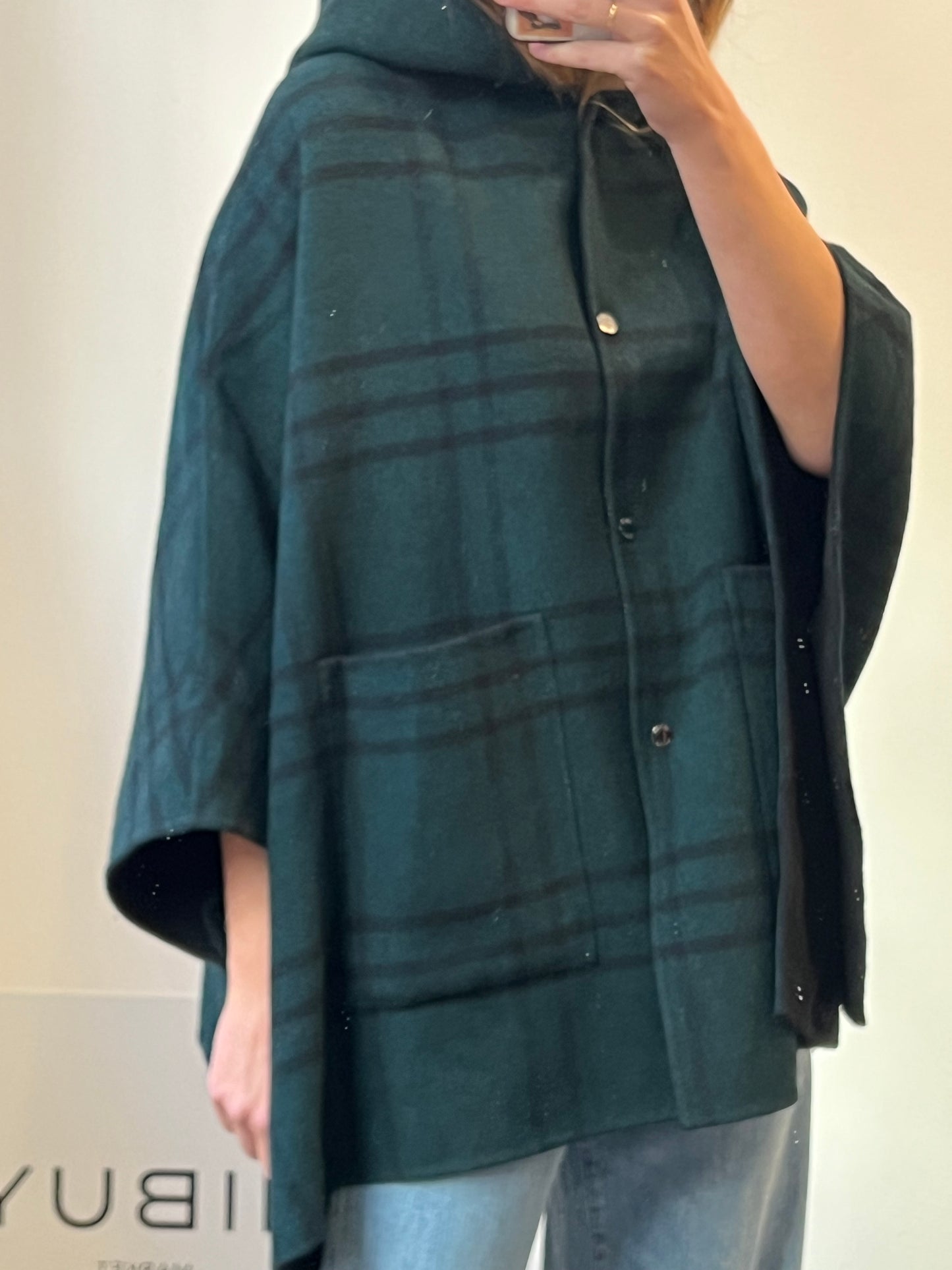 UTERQÜE. Capa lana cuadros reversible. T M