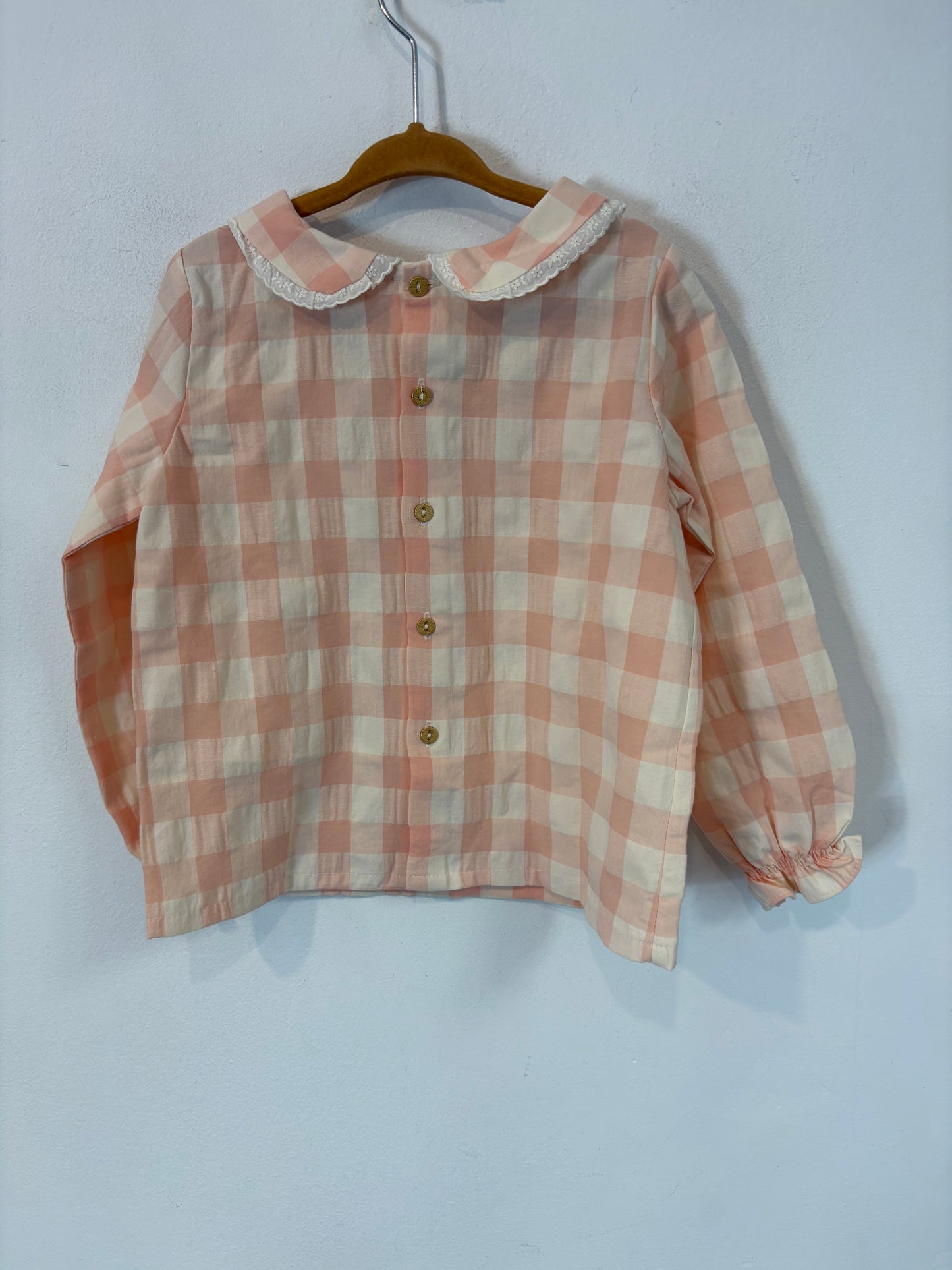 MI CANESÚ. Camisa vichy cuello bordado. T 36 meses