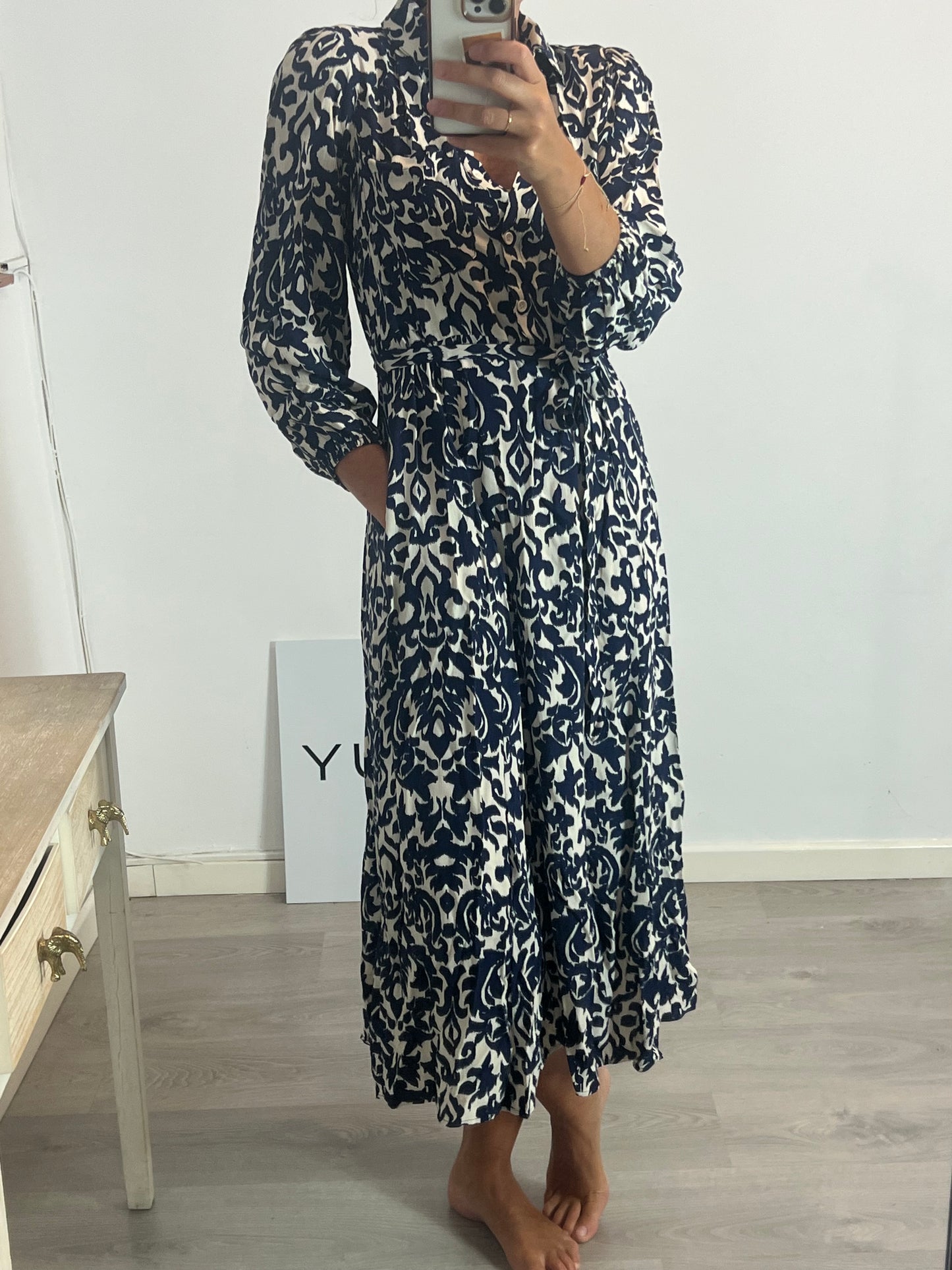 ZARA. Long blue print dress. Size XS