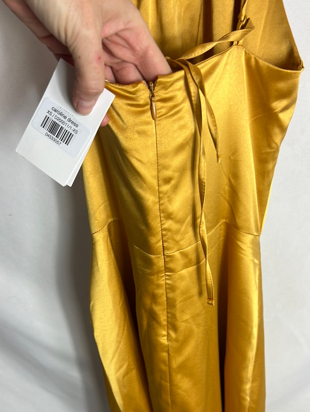 LAAGAM. Mustard satin midi dress. Size XS
