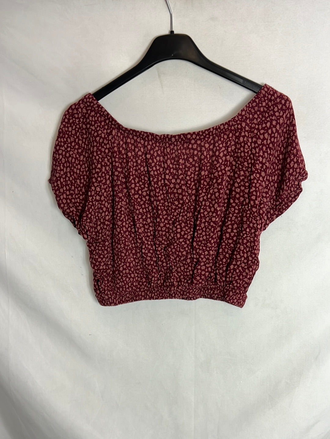 DOUBLE AGENT. Crop top burdeos estampado. T M