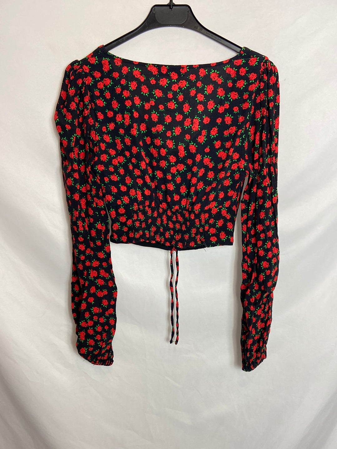 BERSHKA. Black floral print top