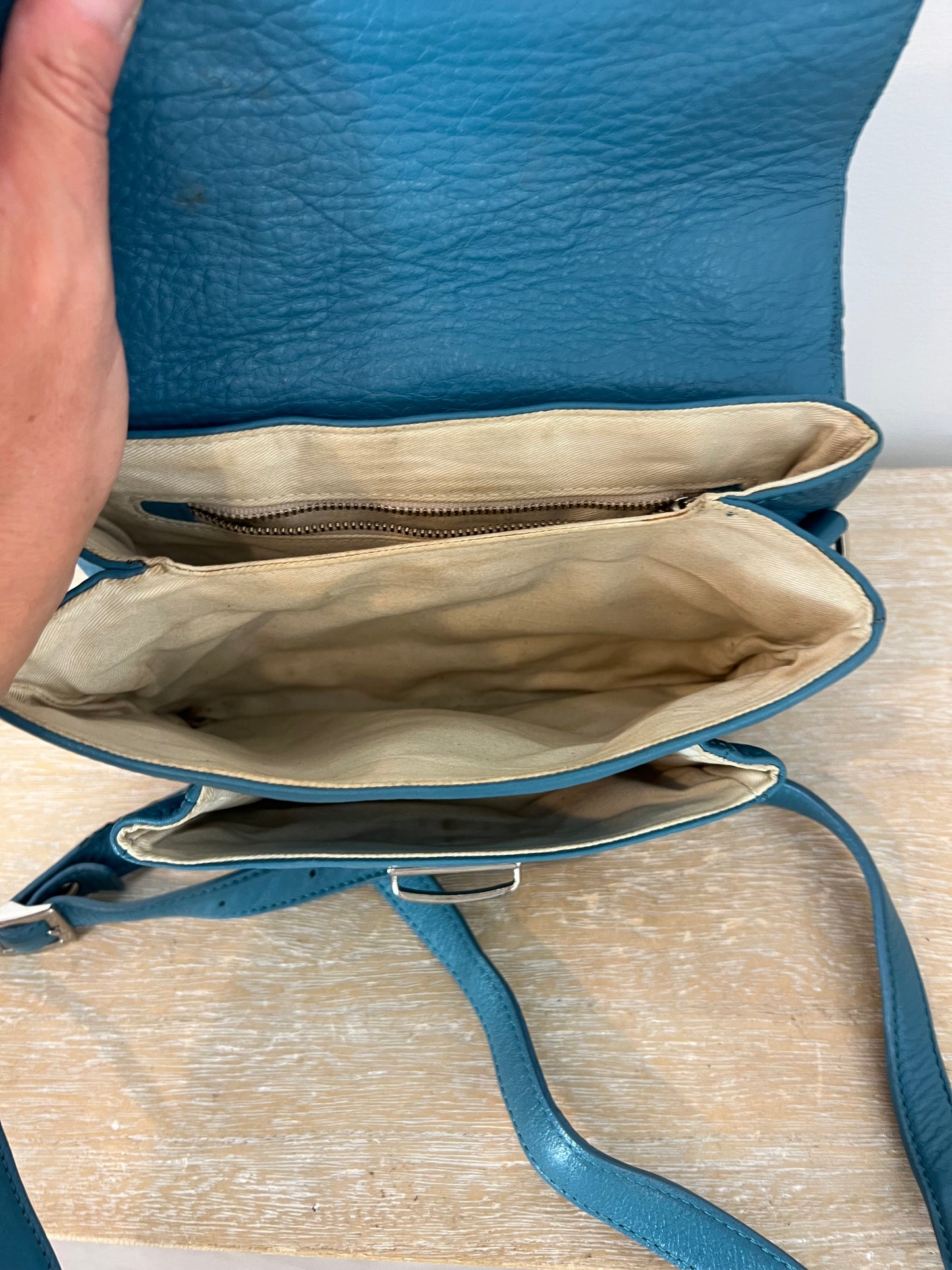 BIMBA Y LOLA. Bolso mini azulón piel doble asa