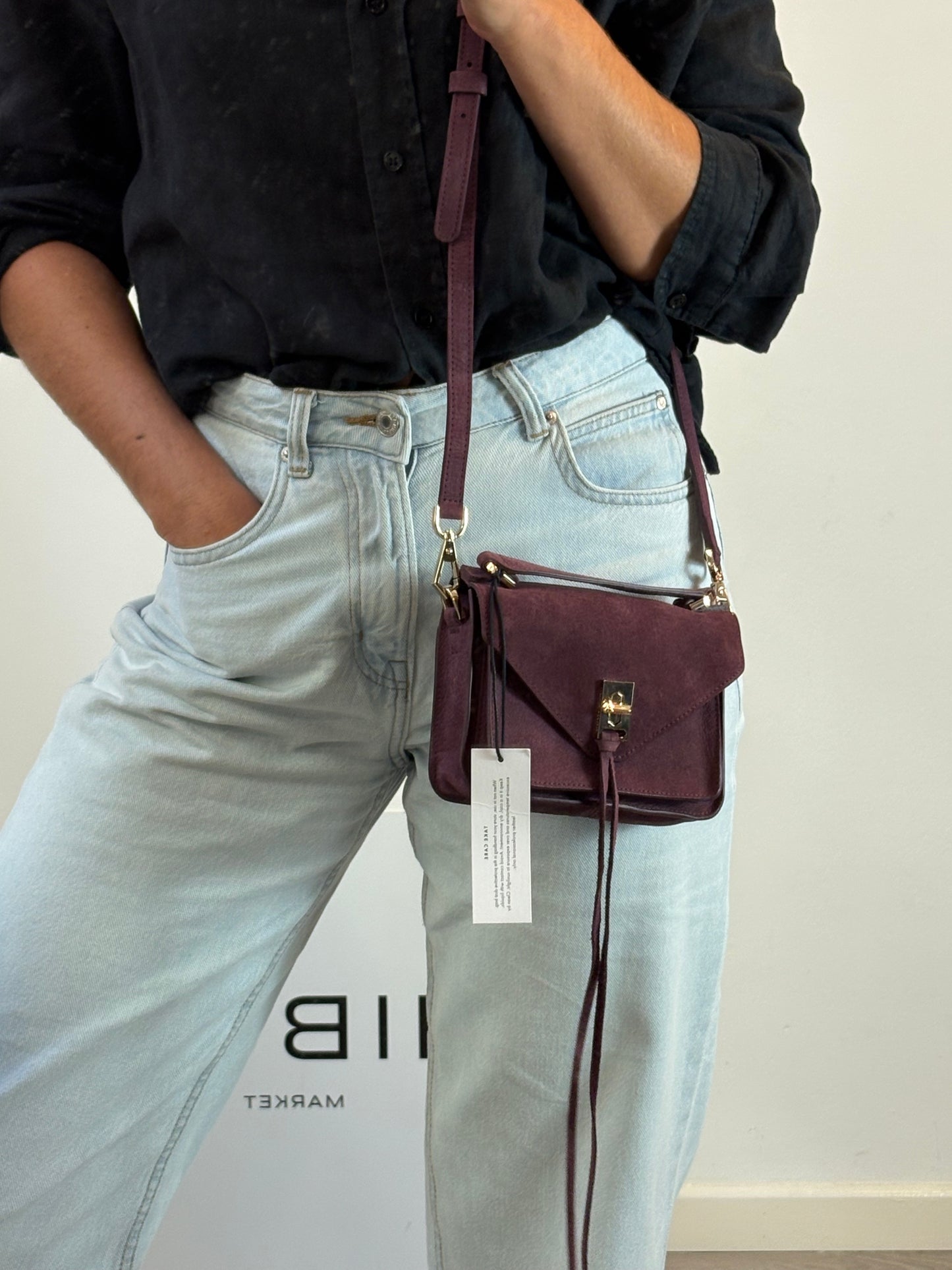 REBECCA MINKOFF. Bolso mini piel berenjena