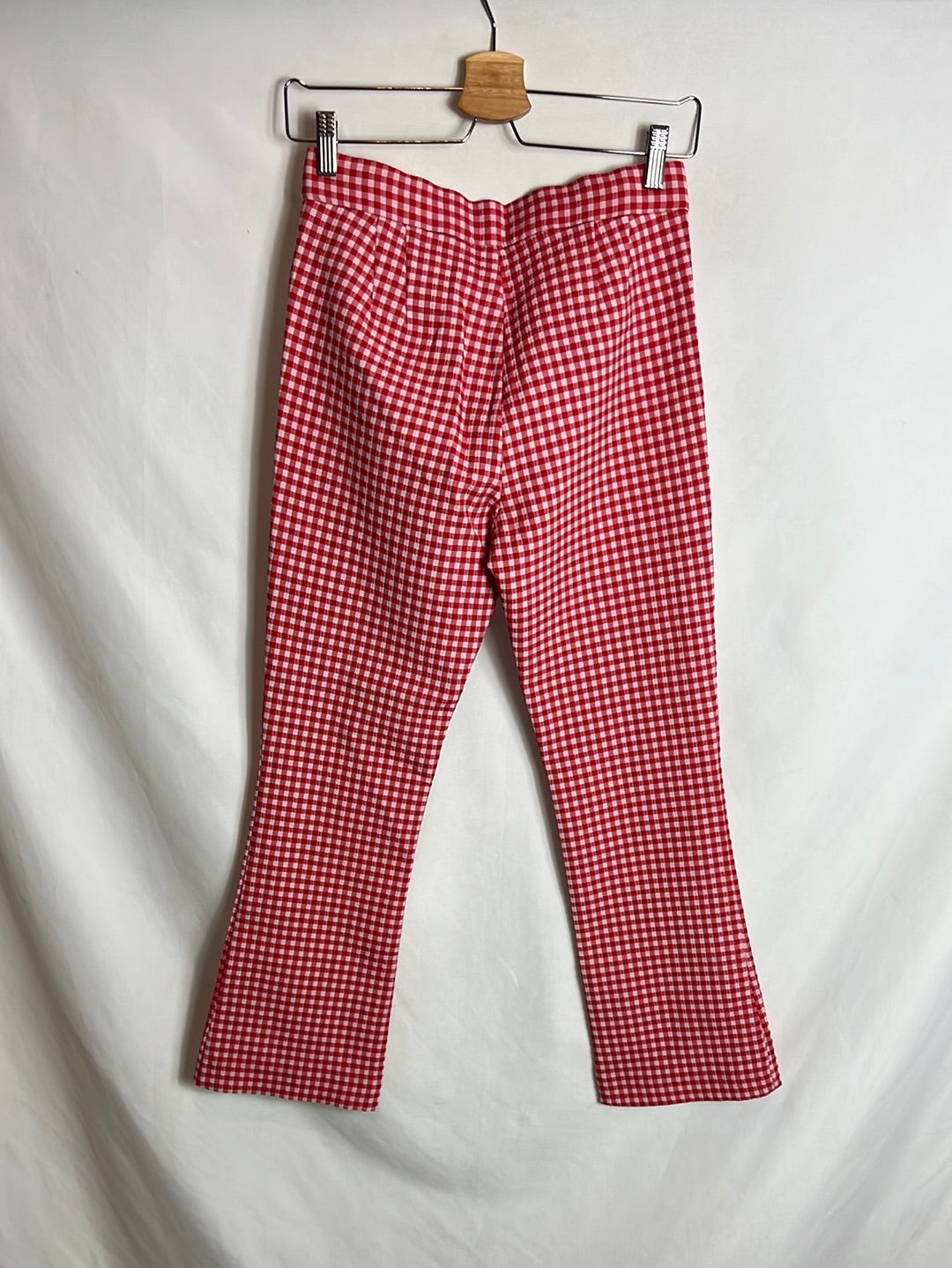 ZARA. Pantalón cuadros vichy rosa y rojo. T S