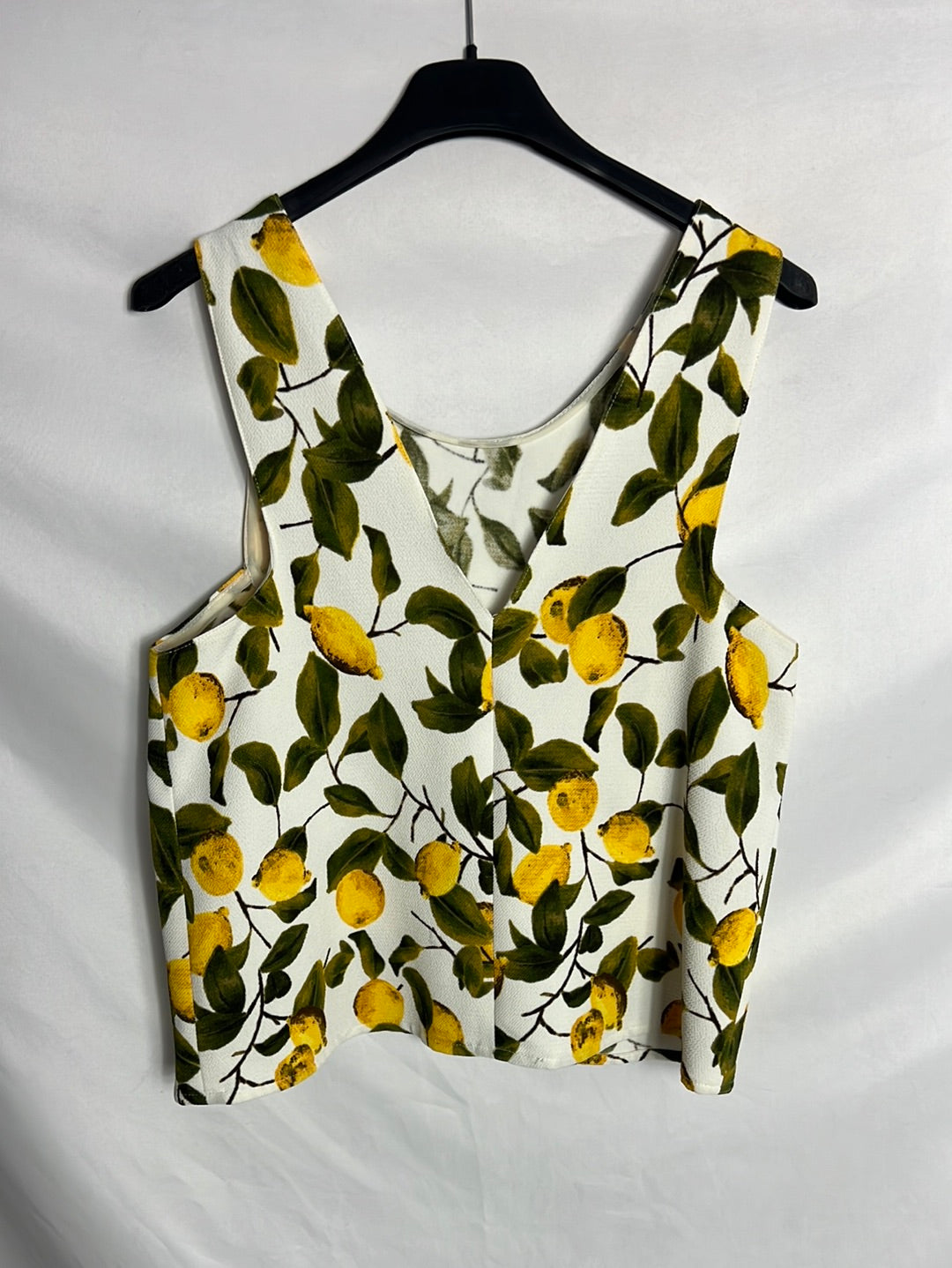 ZARA. Top blanco limones detalle espalda.T S