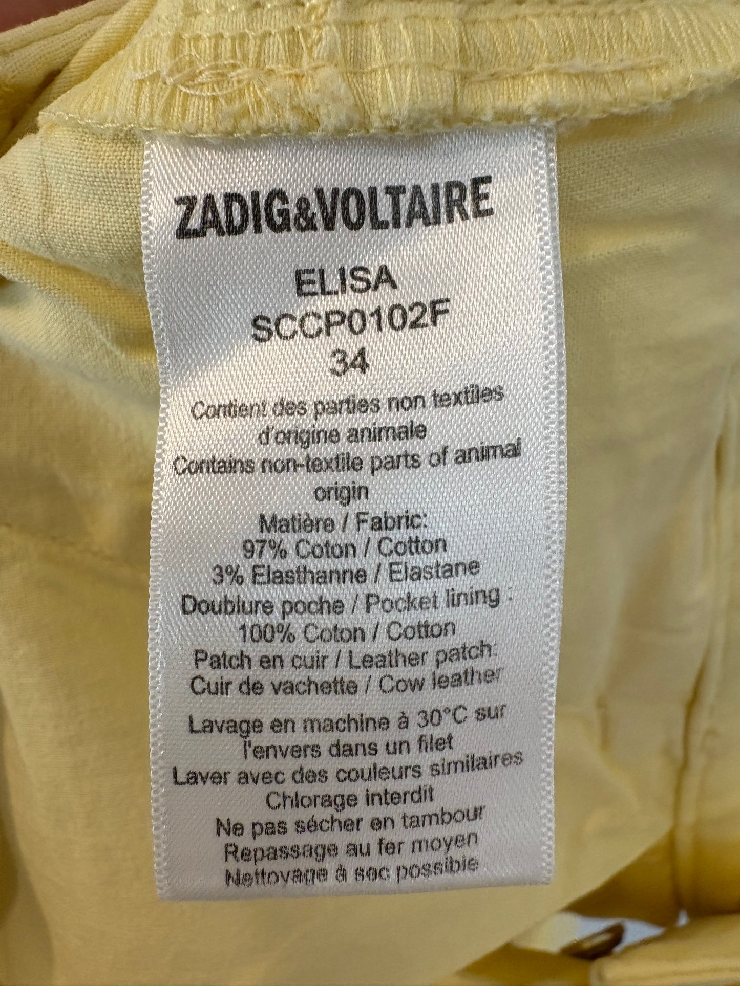 ZADIG & VOLTAIRE. Pantalón amarillo claro abotonado