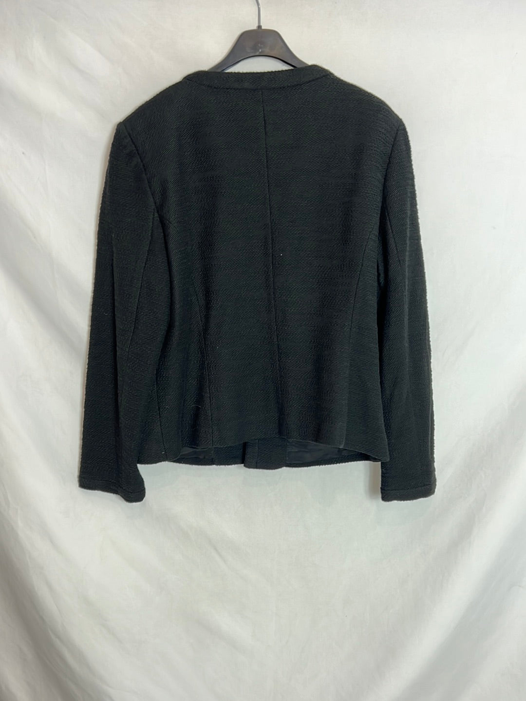 CORTEFIEL. Chaqueta tweed negra bolsillos. T XXL