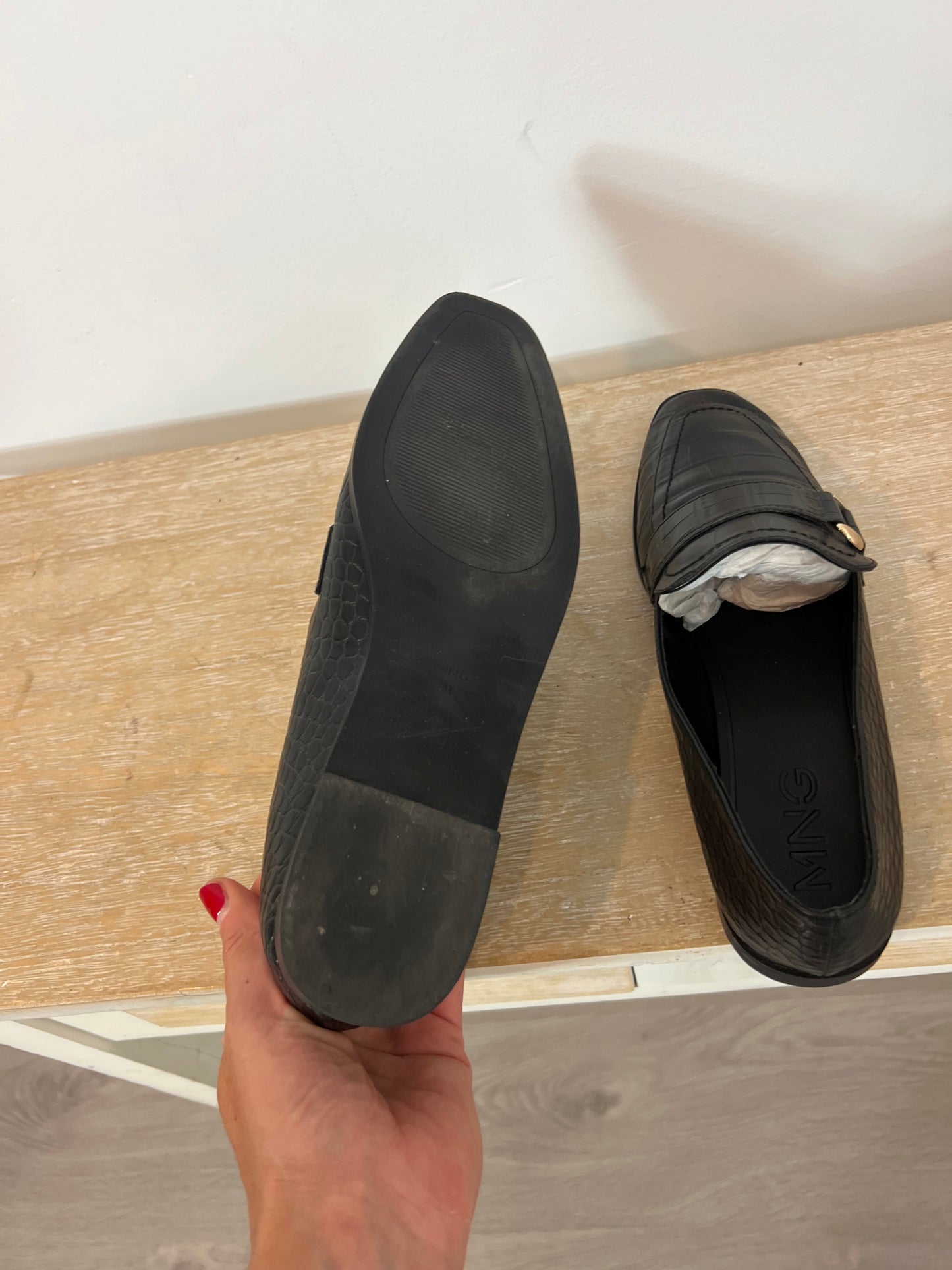 MANGO. Black buckle loafers, size 38