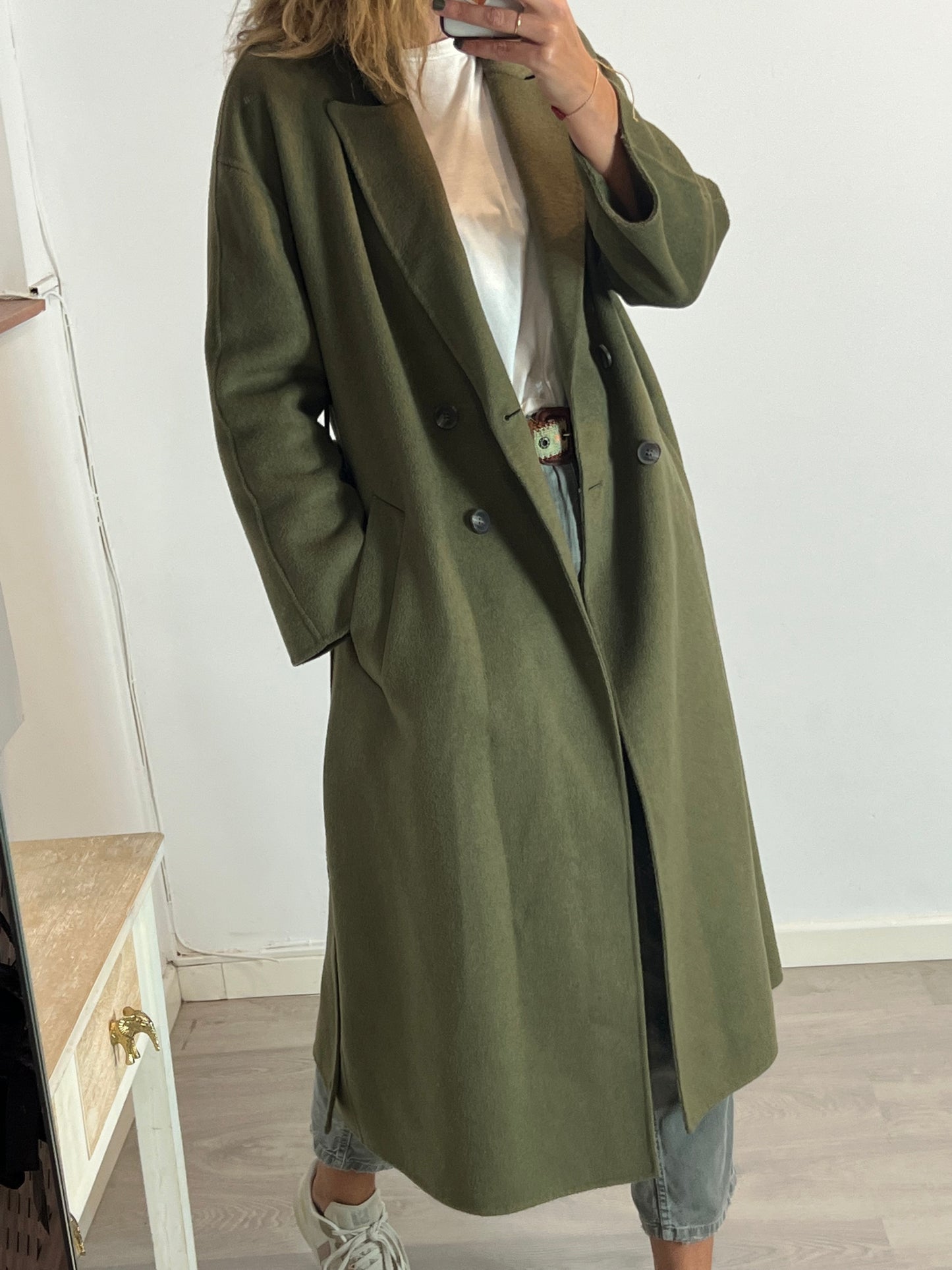 YERSE. Abrigo largo lana verde. T S