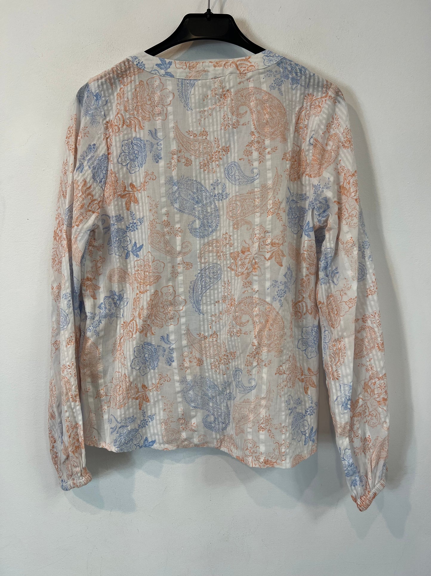 SPRINGFIELD. White blouse with blue and orange flowers, size 36