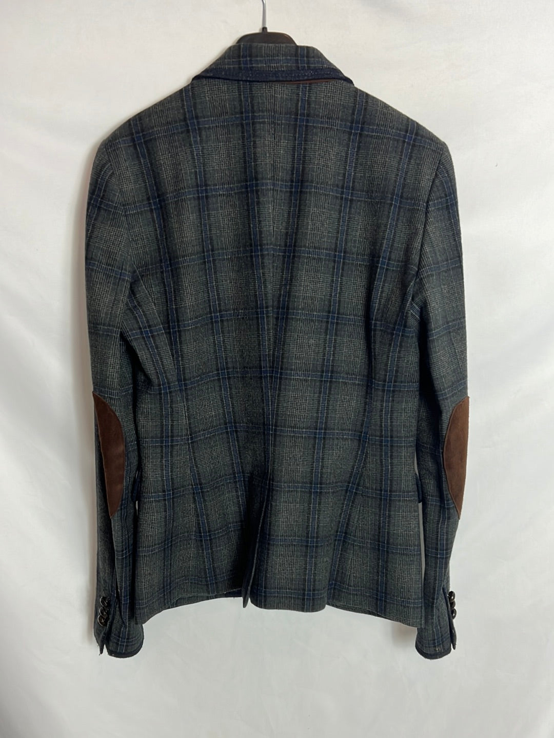 MASSIMO DUTTI. Blazer lana azul y gris. T 38