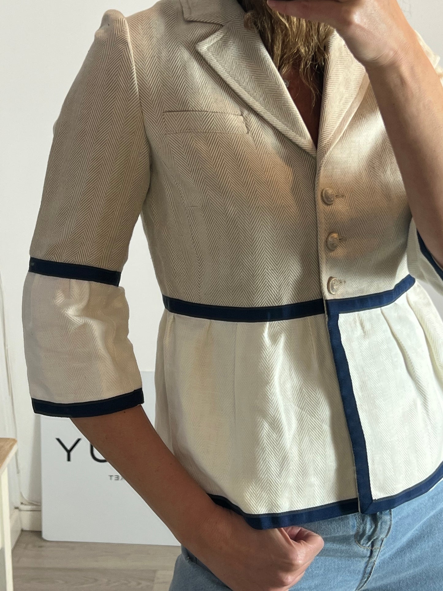 VILAGALLO. Chaqueta beige lino y algodón jaspeada. T 40