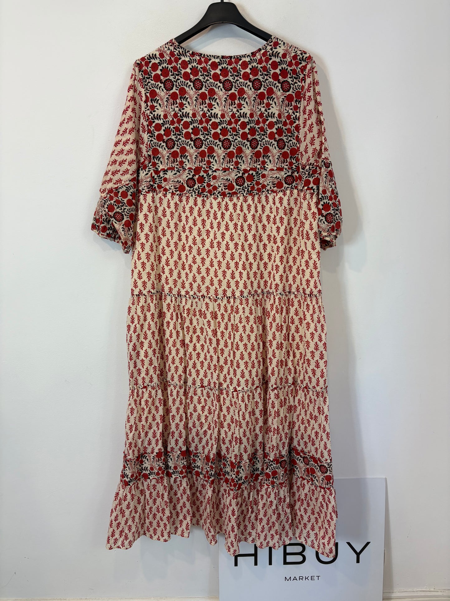 TINTORETTO. Vestido largo estampado rojos. T 44