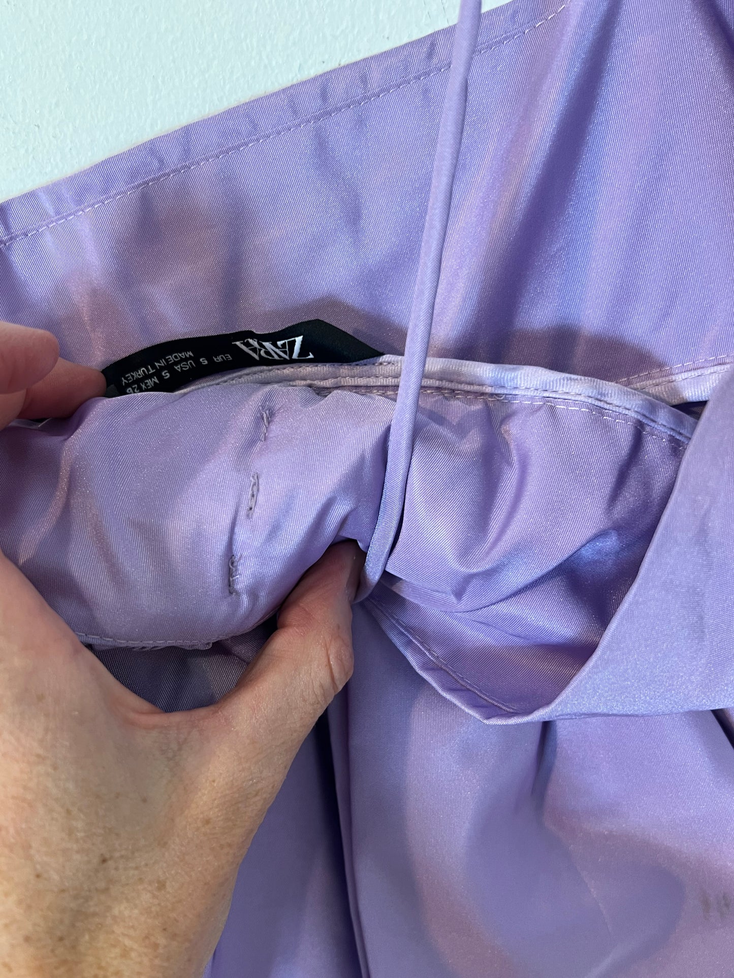 ZARA. Vestido morado doble lazada T.s