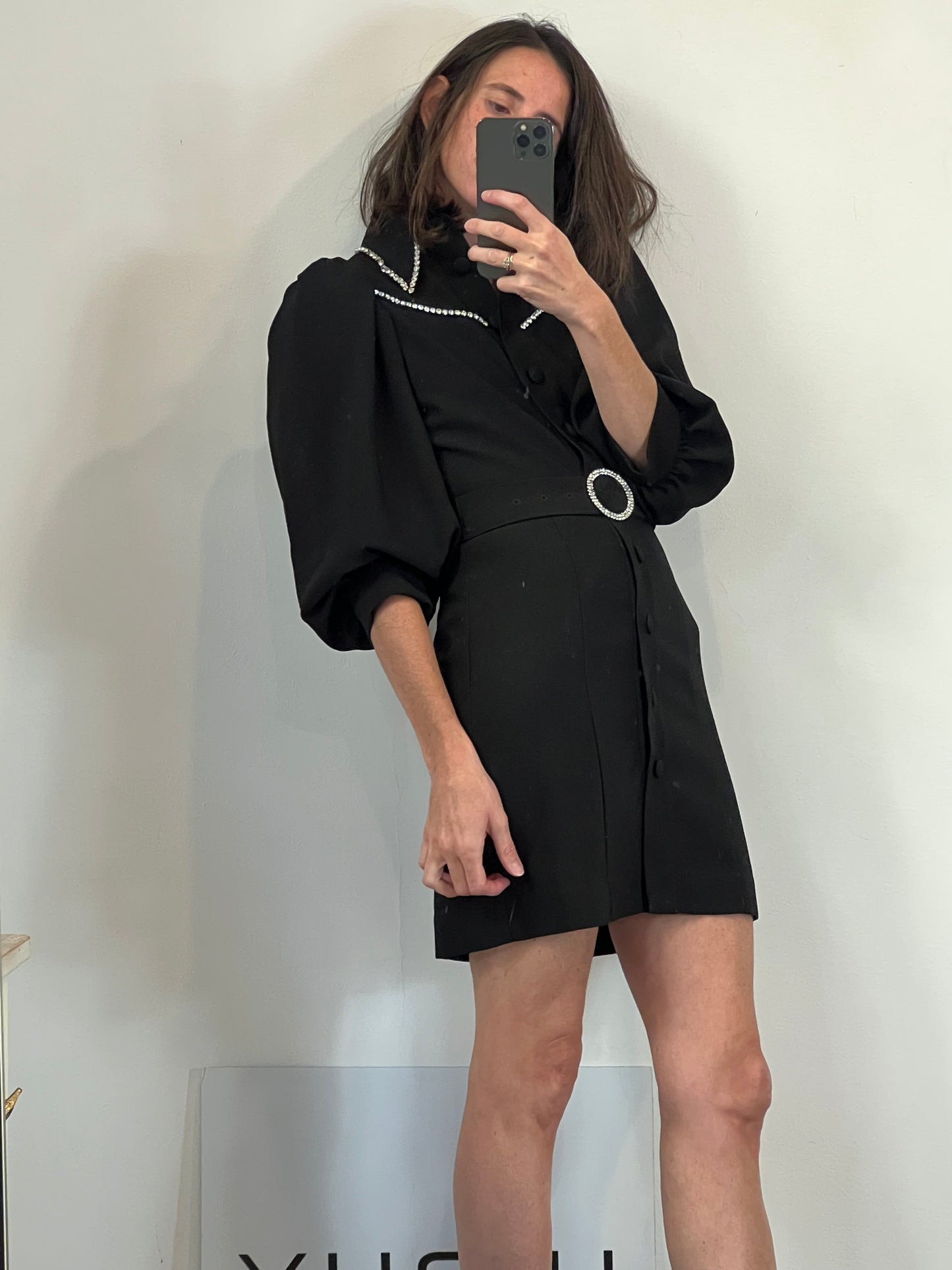 UTERQÜE. Vestido negro abalorios T.xs