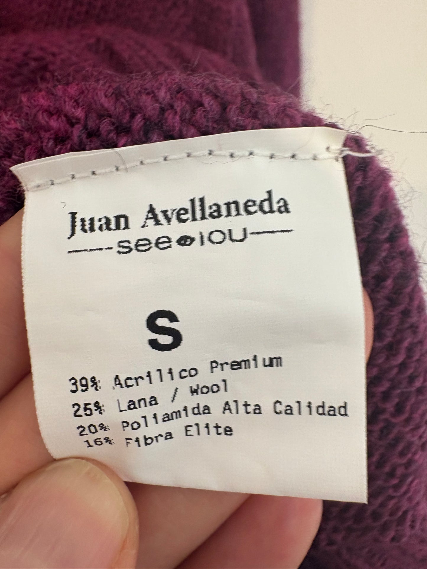 SEE IOU x JUAN AVELLANEDA. Burgundy turtleneck sweater. TS