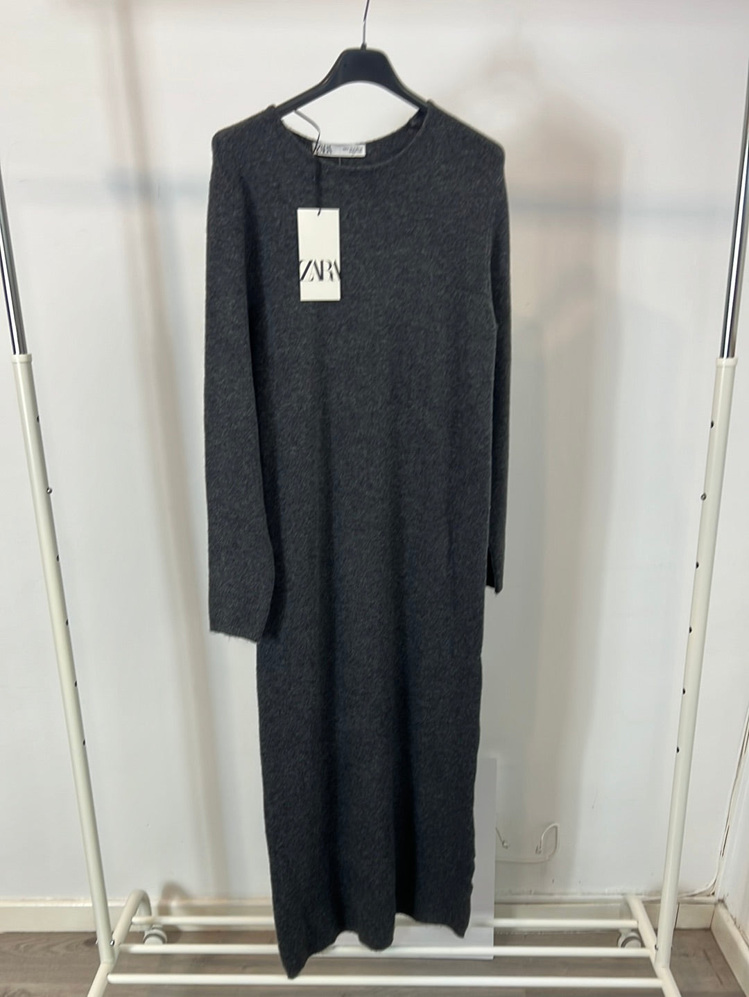 zara grey jumper dress Zara Grey Long Sleeve Turtle Neck Drape Knit Gathered Asymmetric Short –  Brie