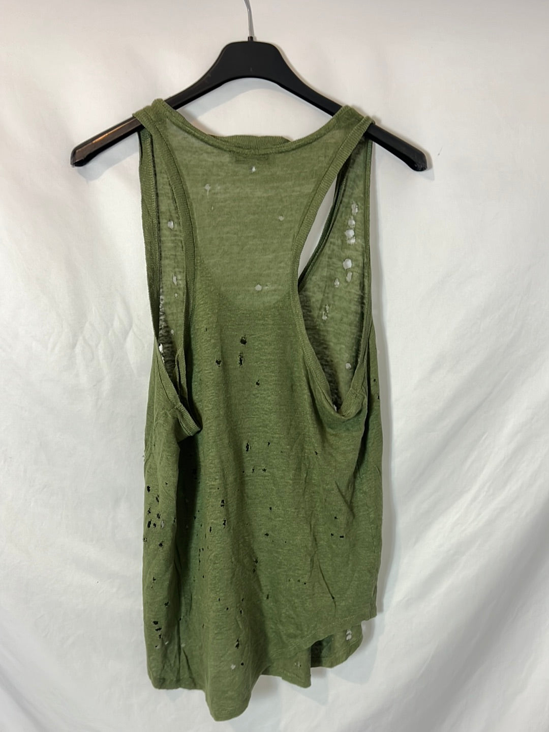 IRO. Perforated green linen top. Size 1 (S/M)
