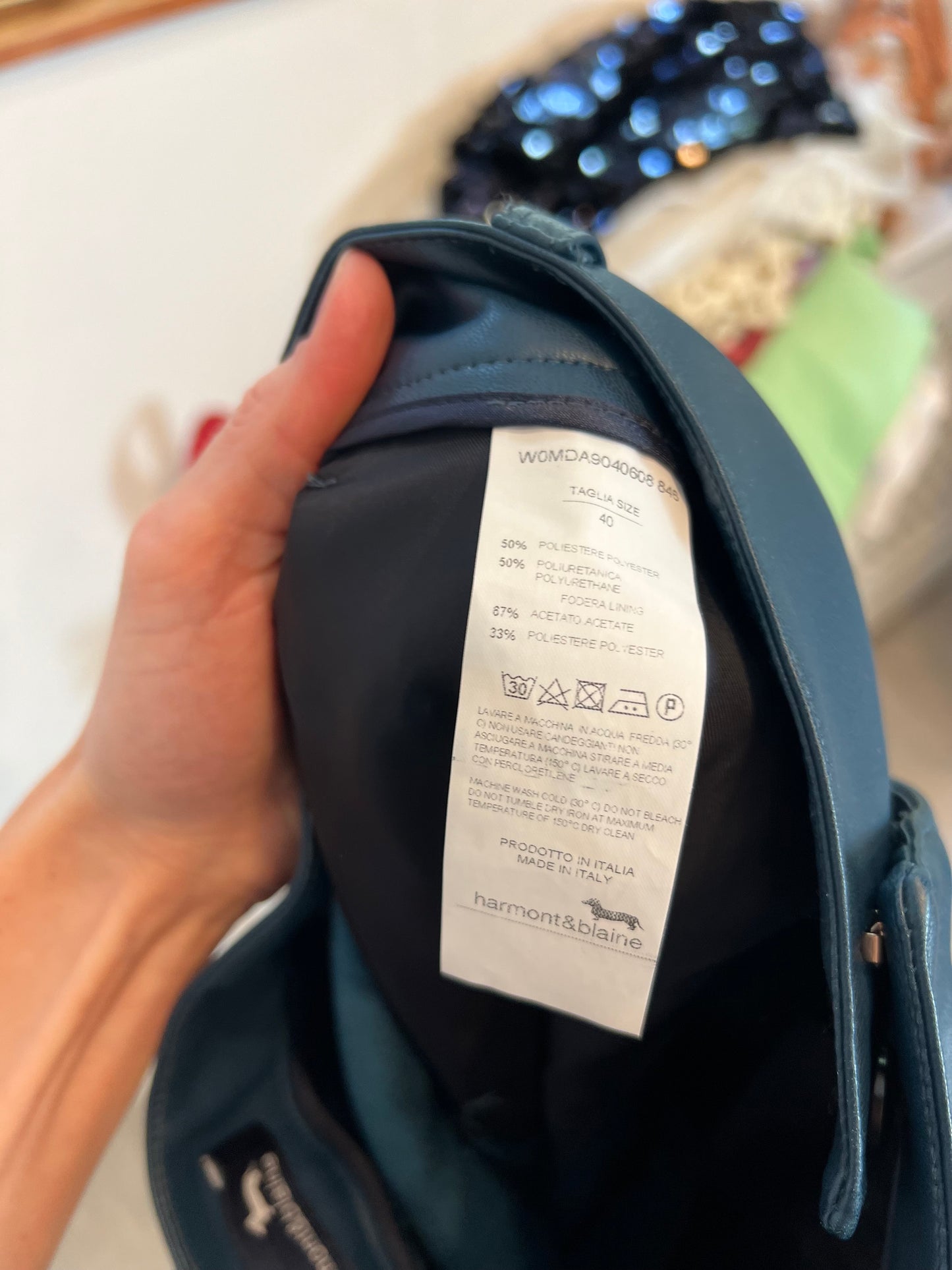 HARMONT&BLAINE. Blue faux leather trousers, size 40