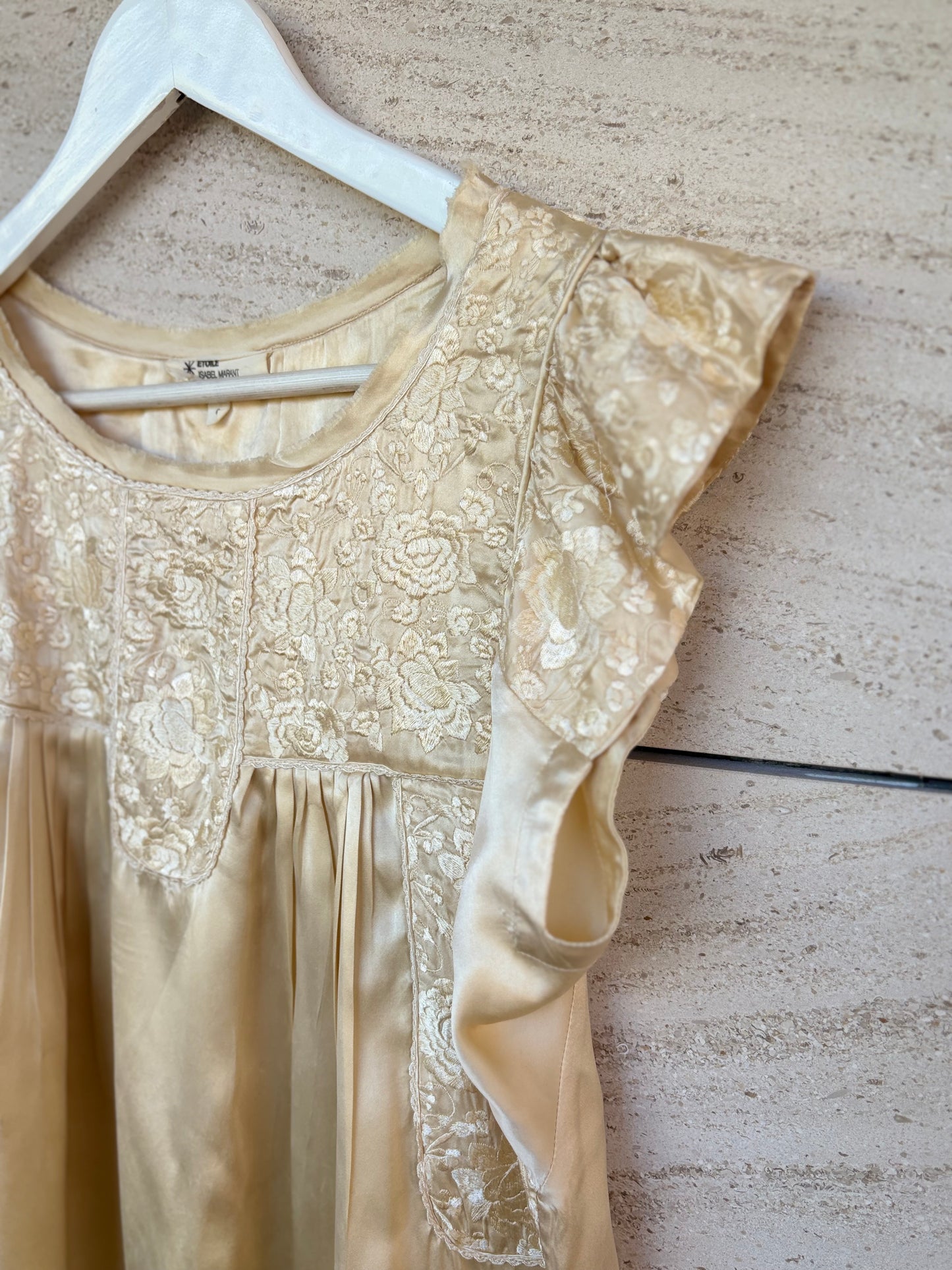 ISABEL MARAN ETOILÉ. Blusa beige seda bordada T.0(XS)