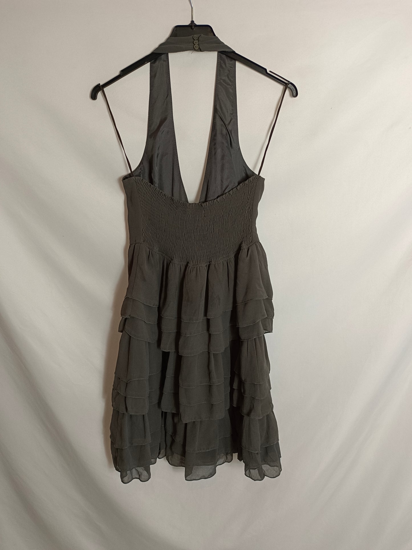 ZARA. Vestido gris volantes T.m