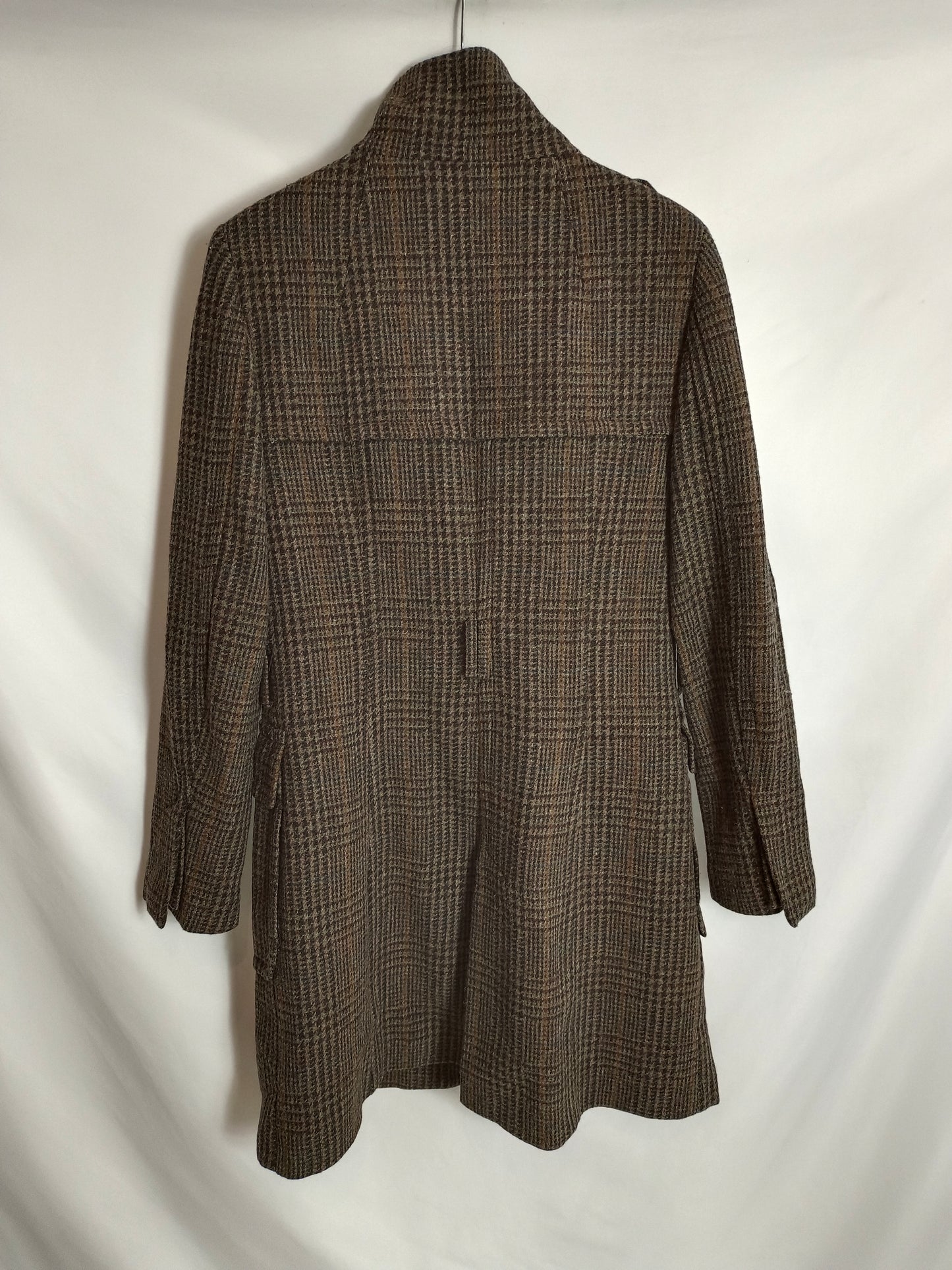 ZARA. Abrigo cuadro marrón T.m (tara)