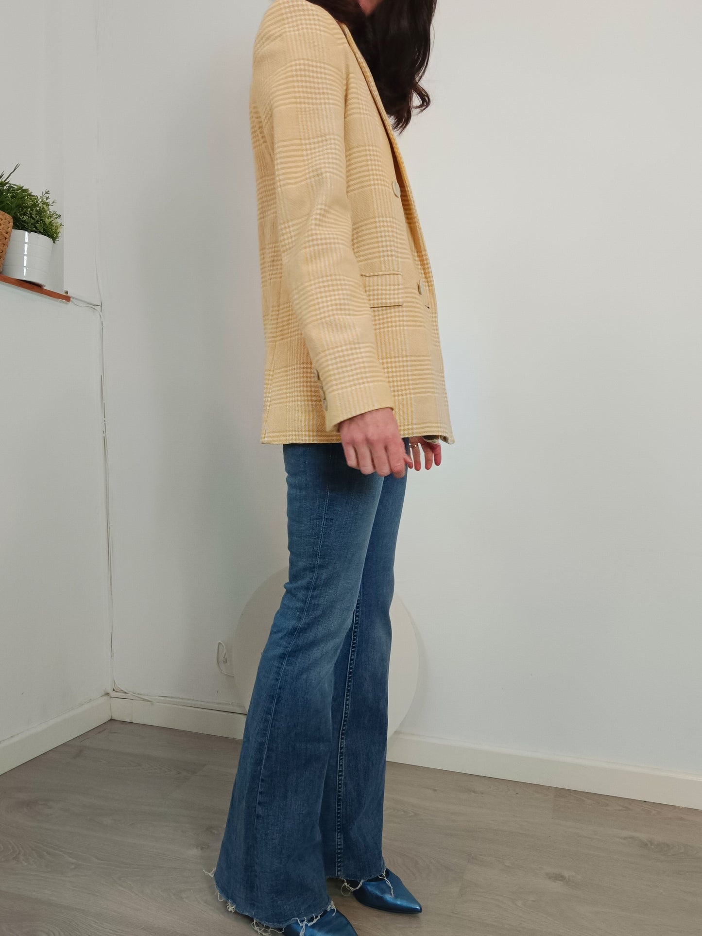 MANGO. Blazer cuadros amarilla. T S