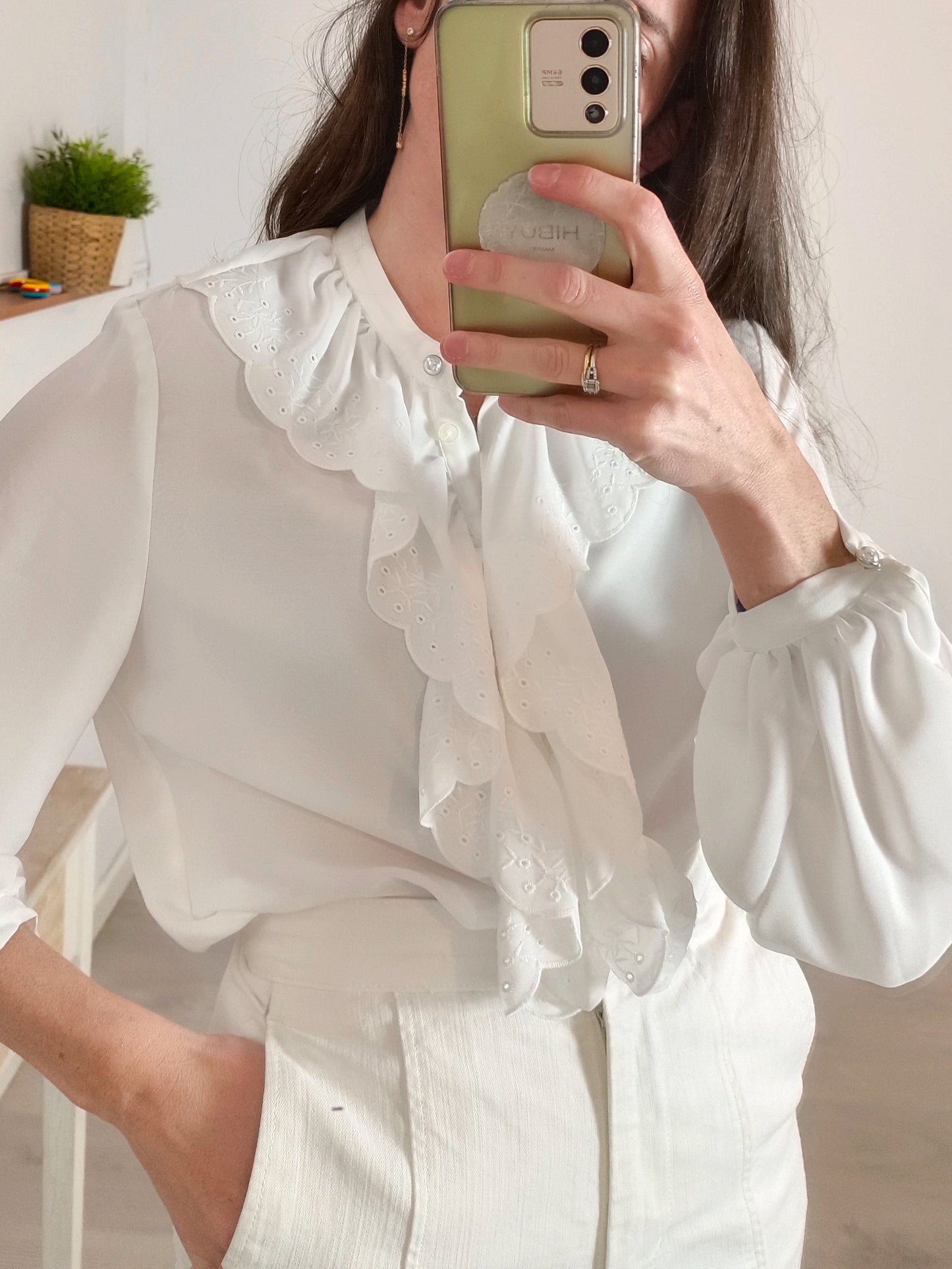ZARA. White flowing blouse with ruffles. Size XS