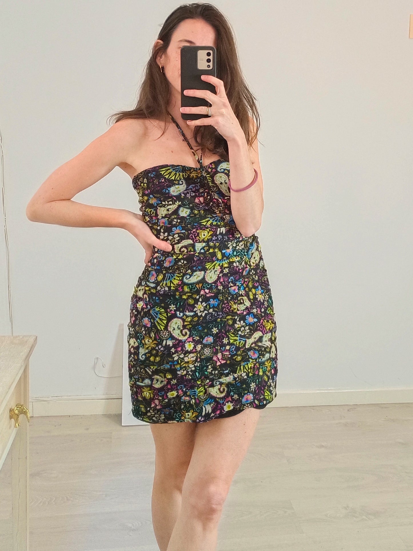ZARA. Short floral gathered dress. TS