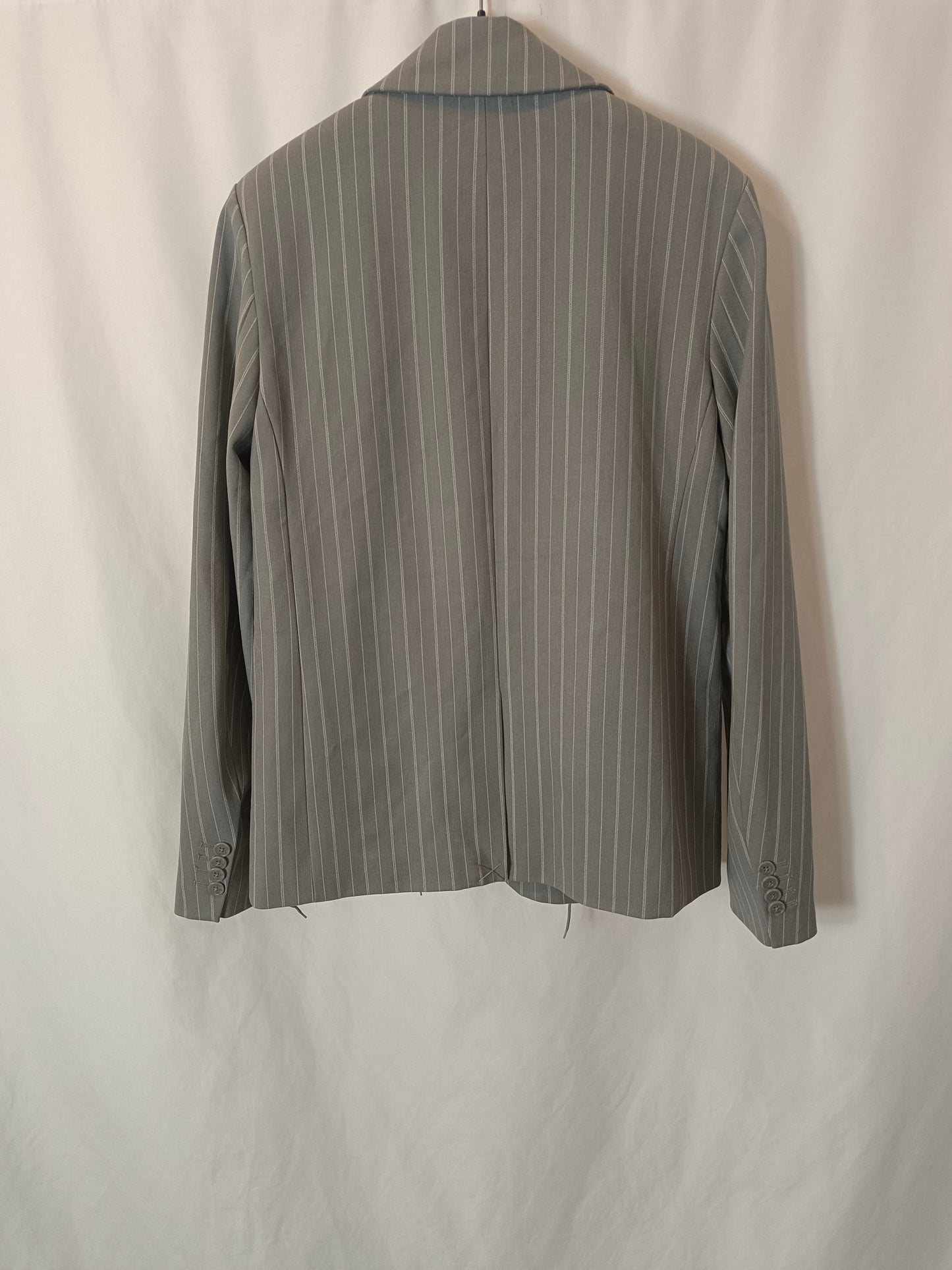 KA-KD. Gray blazer with Ts stripes