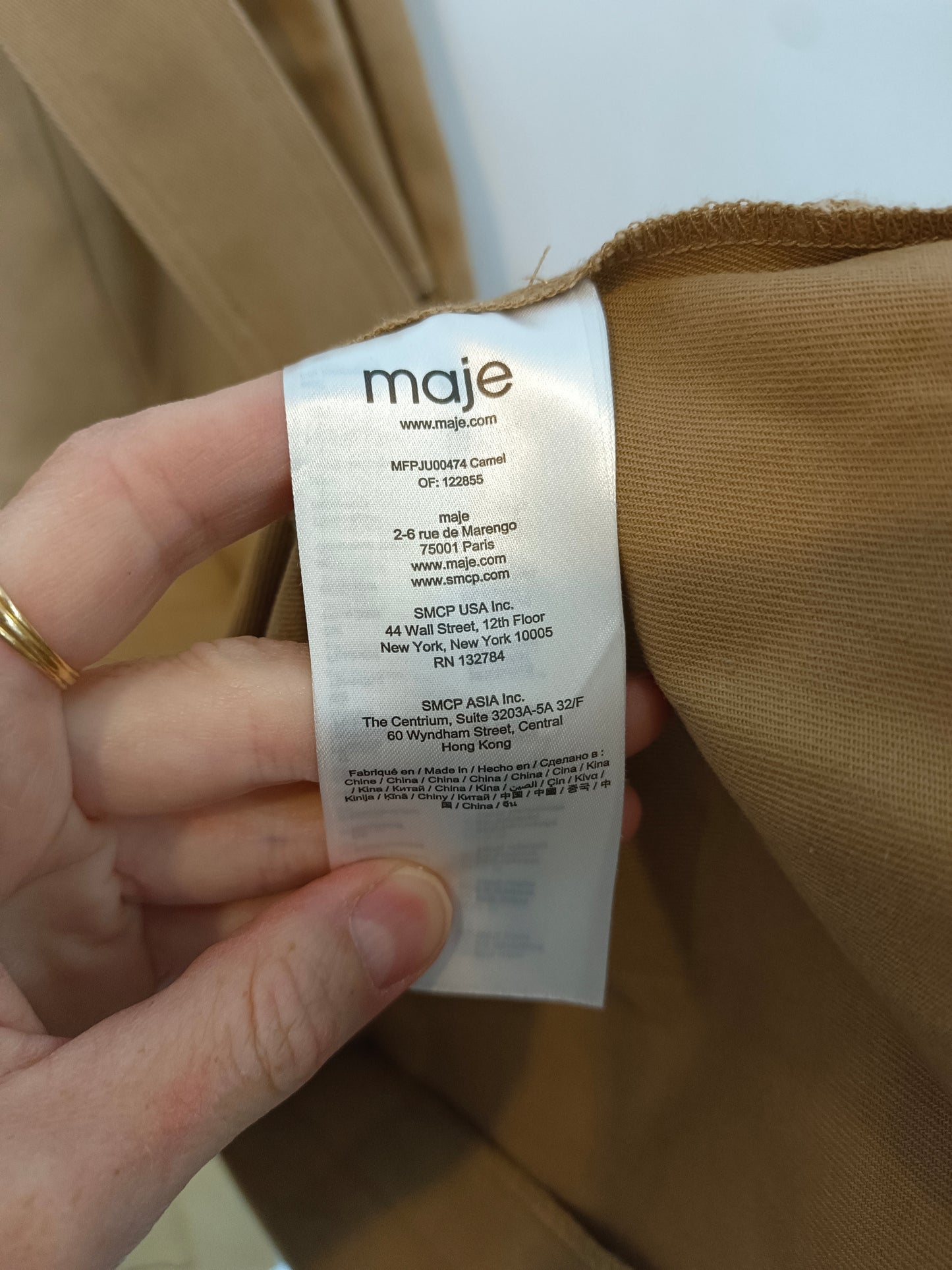 MAJE. Camel midi skirt with pockets, size 38