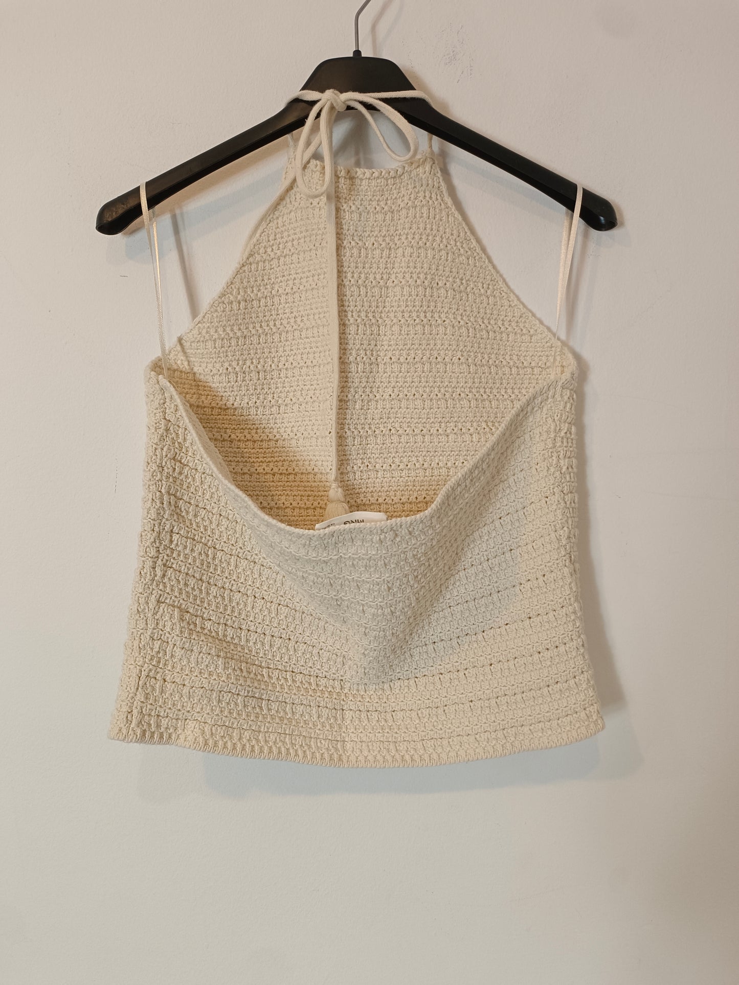 MANGO. Top beige croché T.l