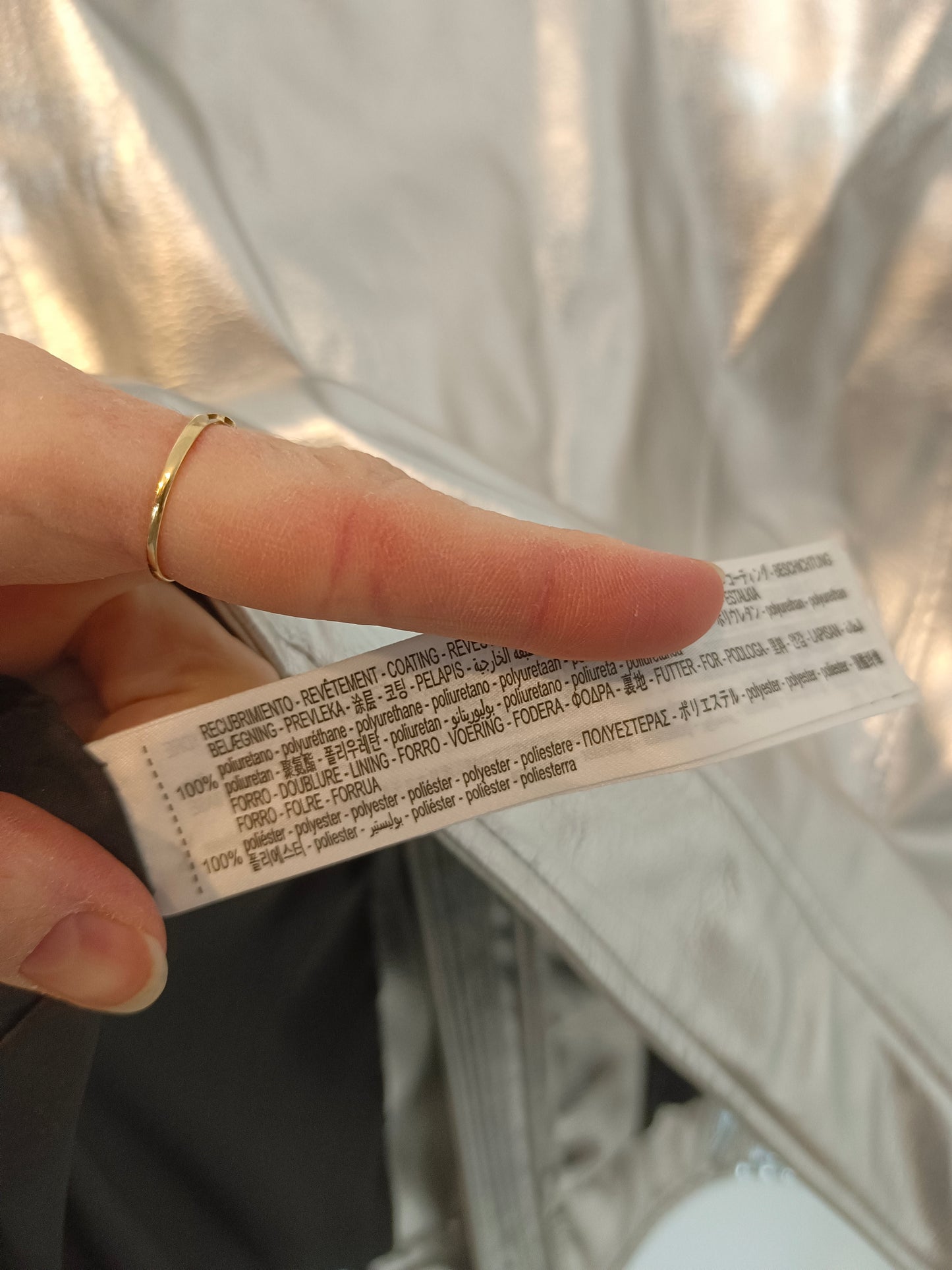 BERHKA. Silver Leatherette Biker Jacket