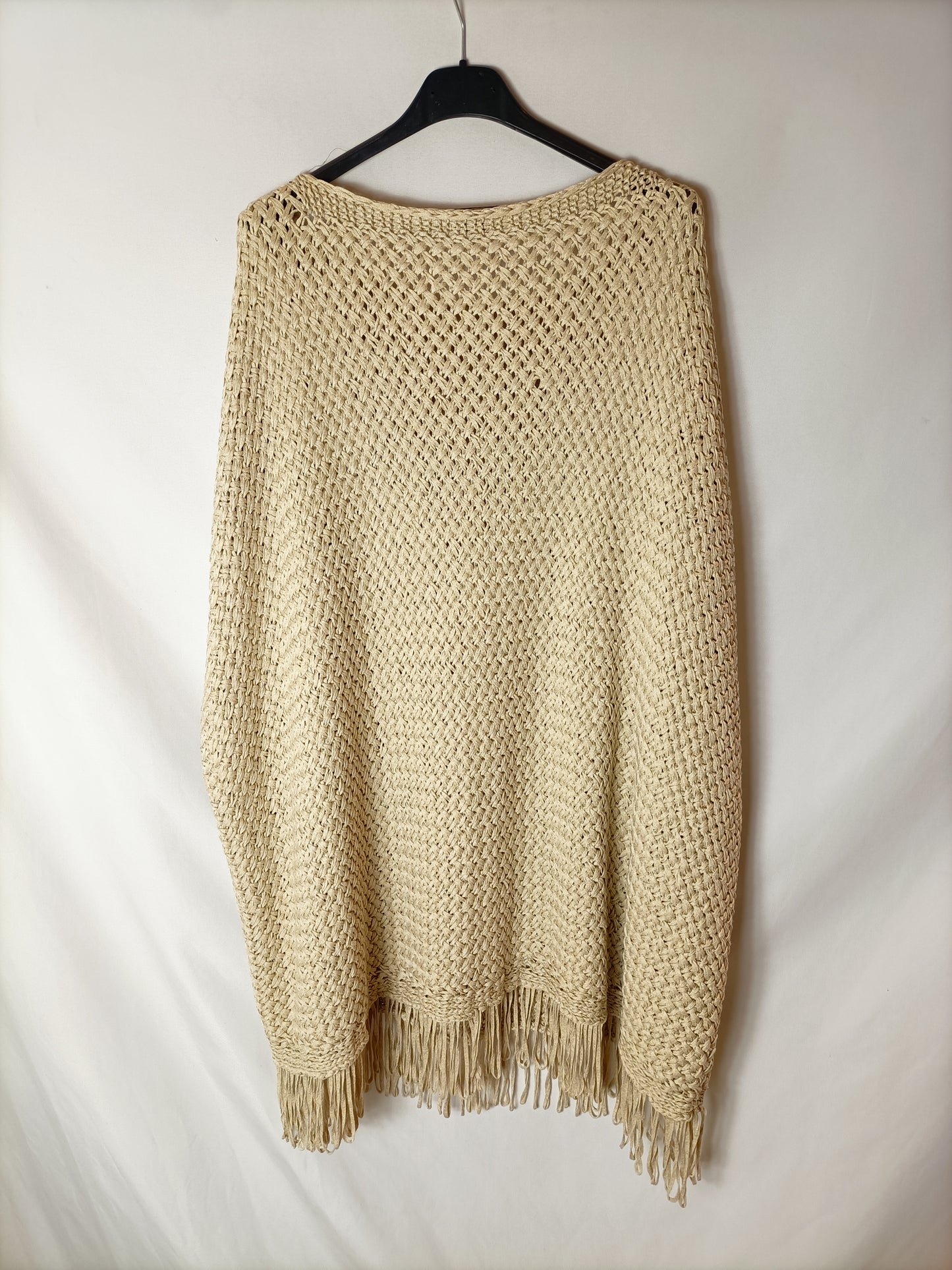 MASSIMO DUTTI. Poncho punto entretiempo beige. T U