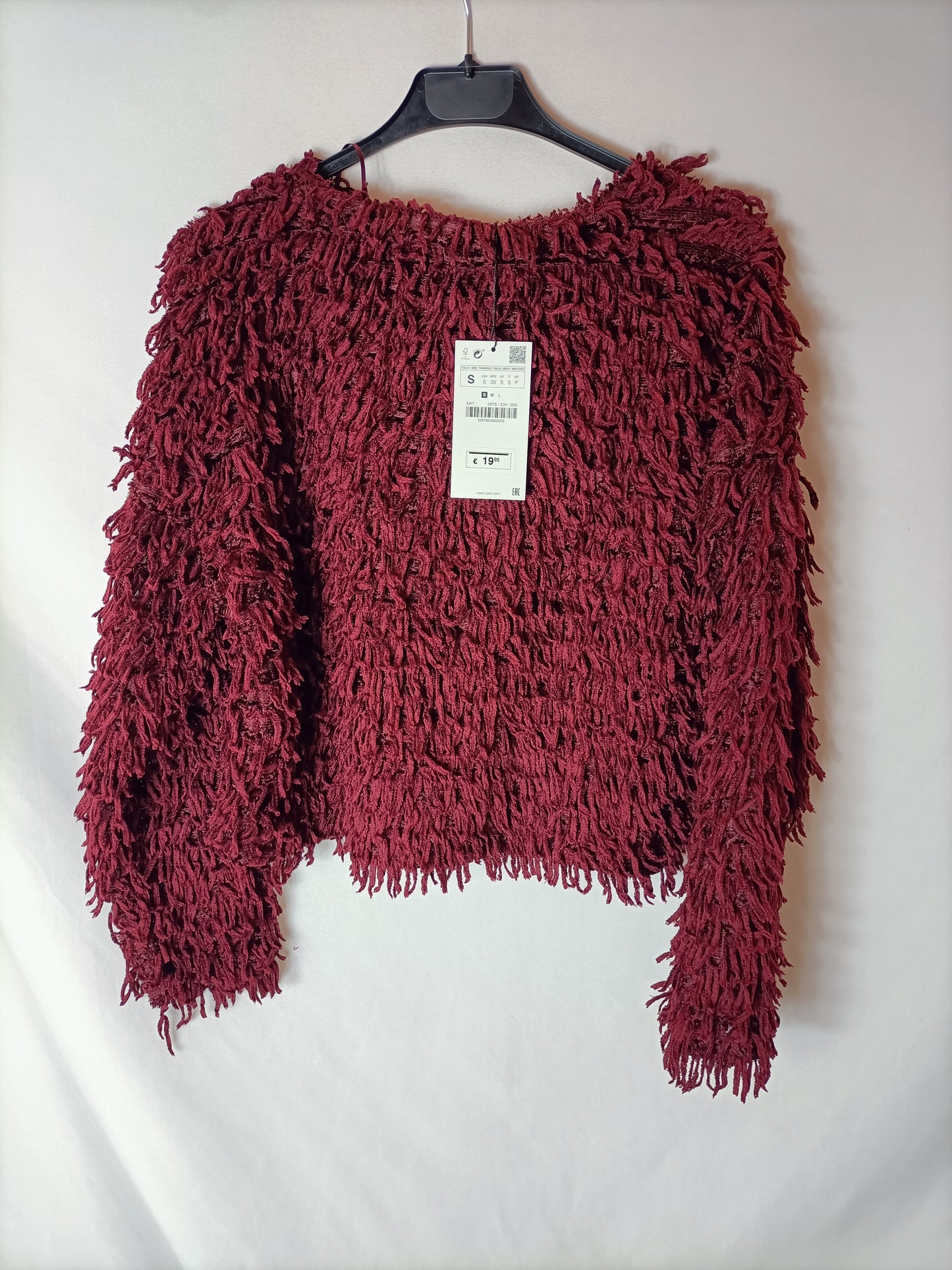 ZARA. Jersey burdeos flecos T.s