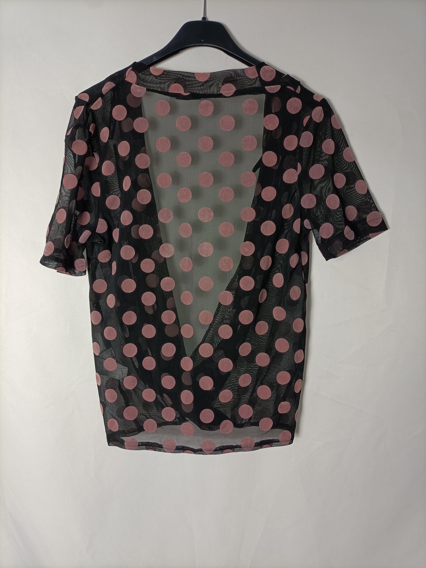ZARA. Top negro semi transparente lunares. T S