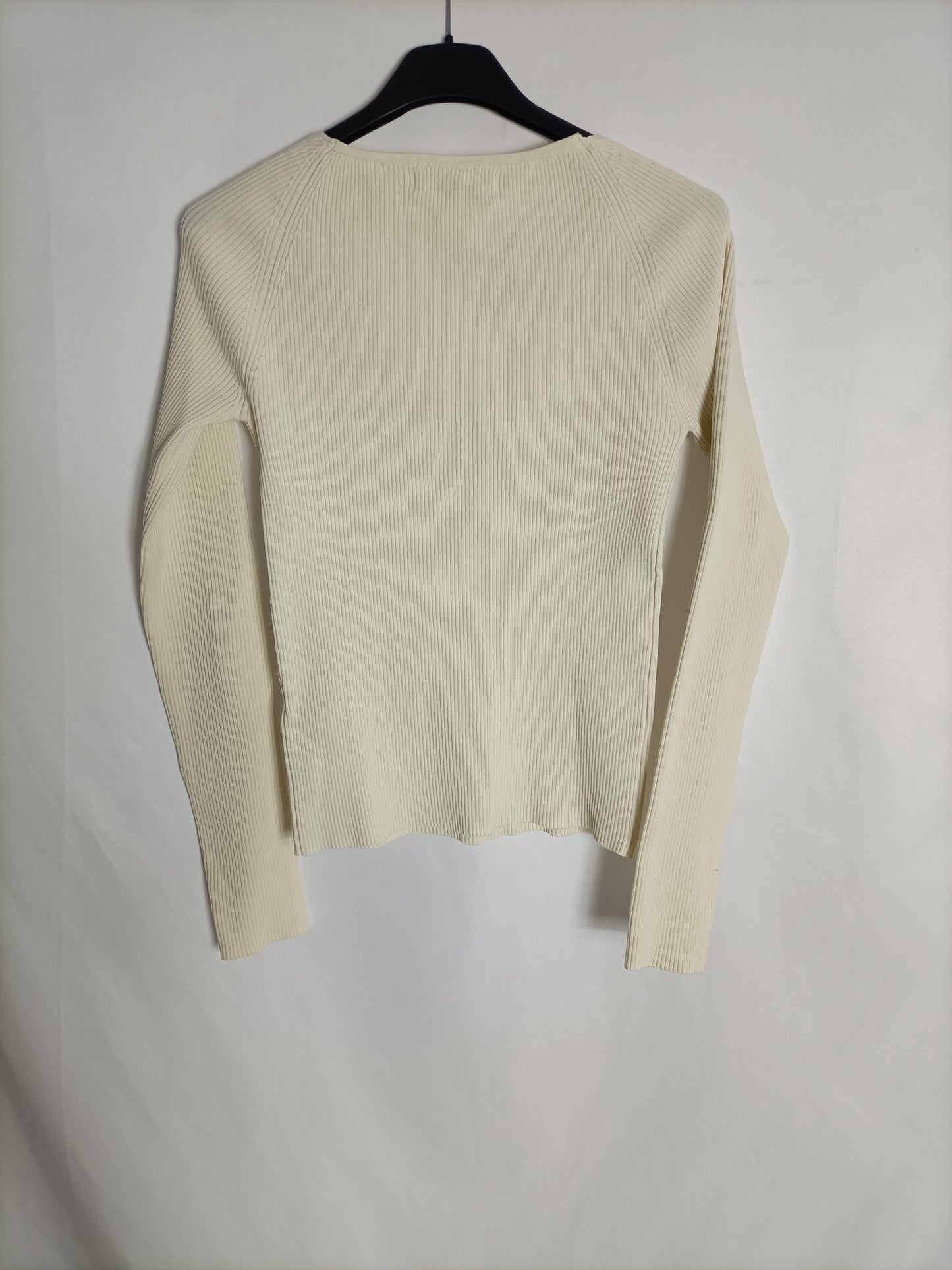 MANGO. Top beige canalé T.xs
