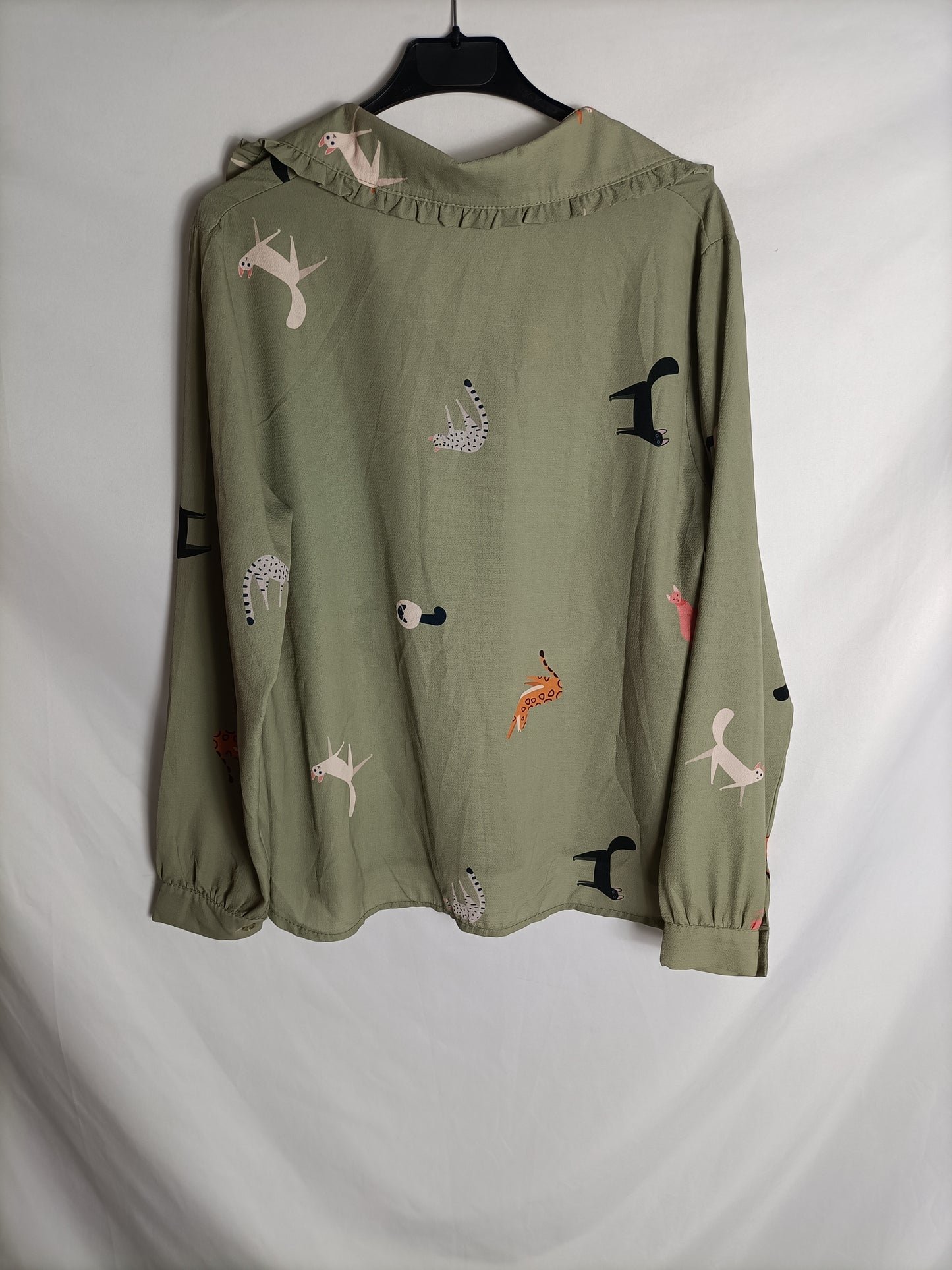 VALENTINA. Camisa fluida estampado gatos T.L