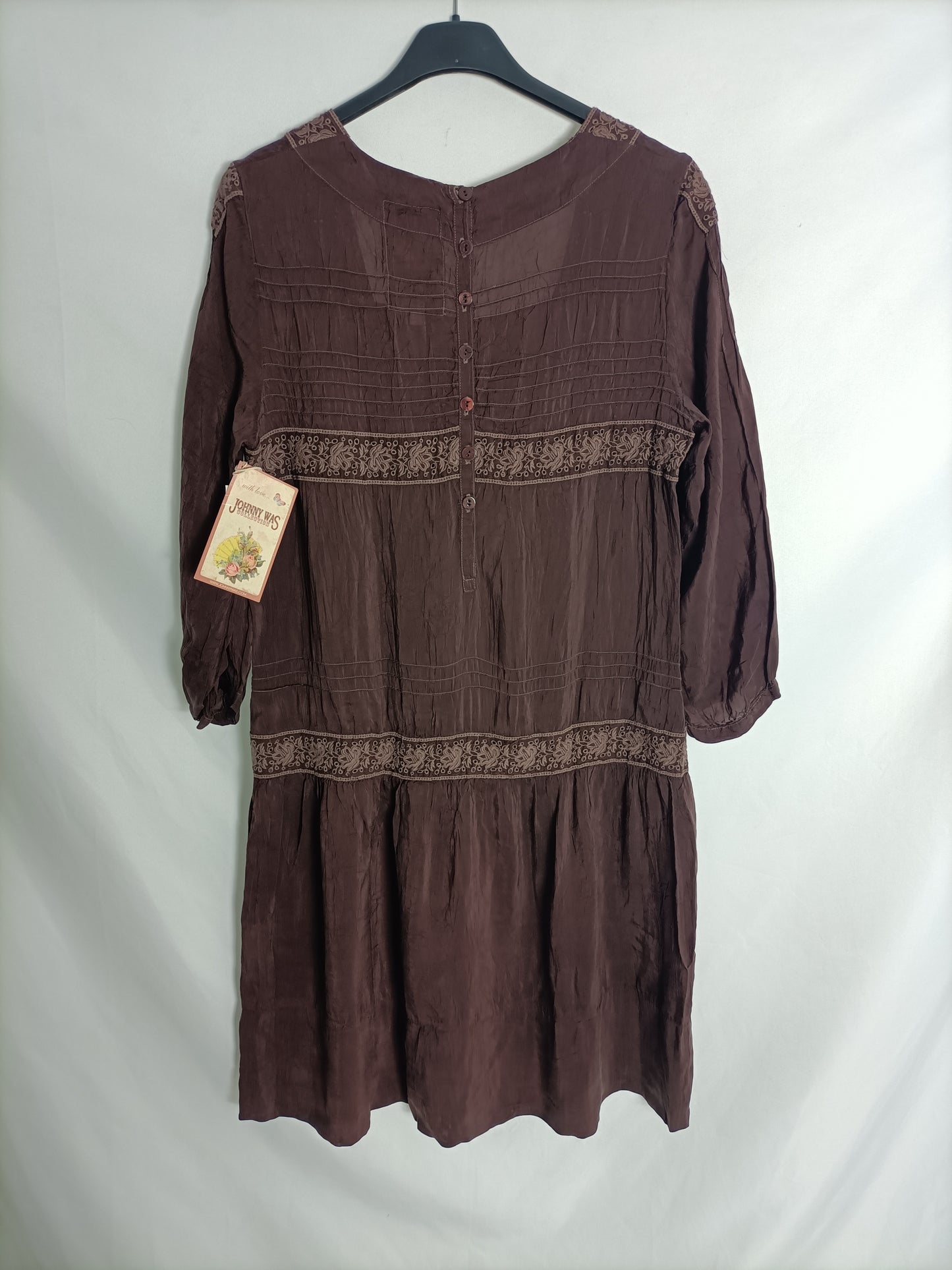 JOHNNY WAS. Vestido marrón encaje T.xs