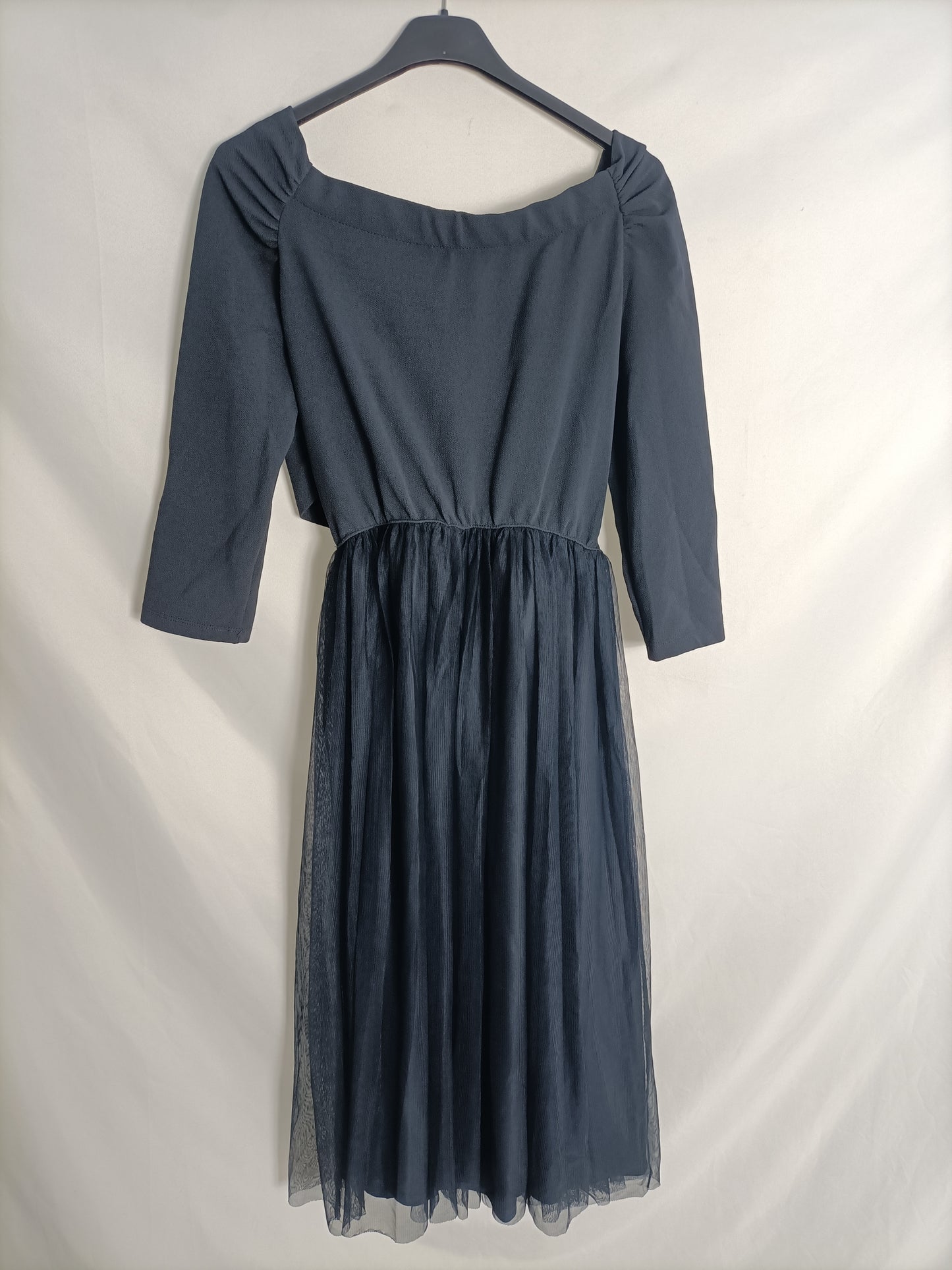 ZARA. Vestido azul falda tull T.m