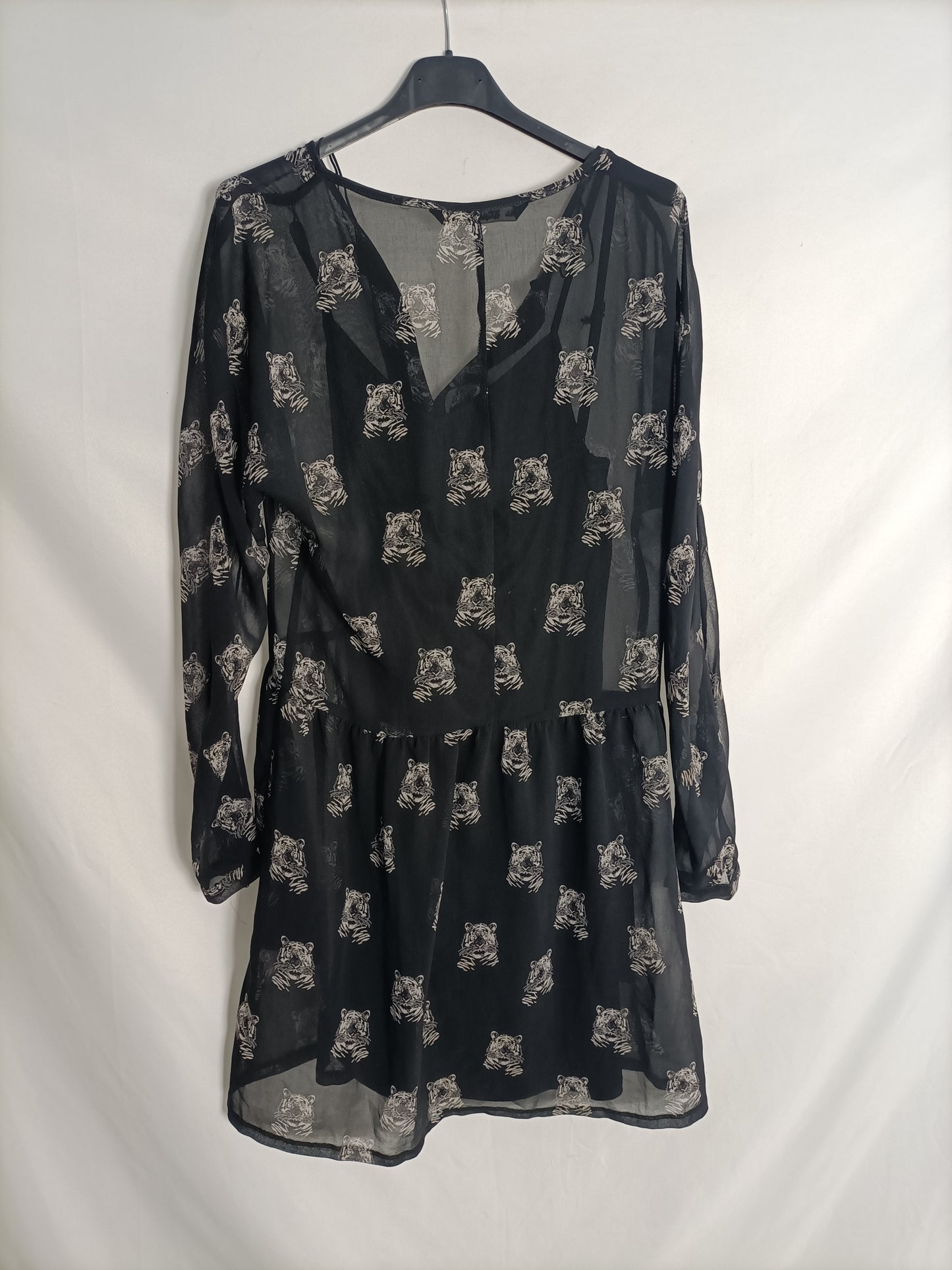 ZARA. Vestido negro tigres T.s