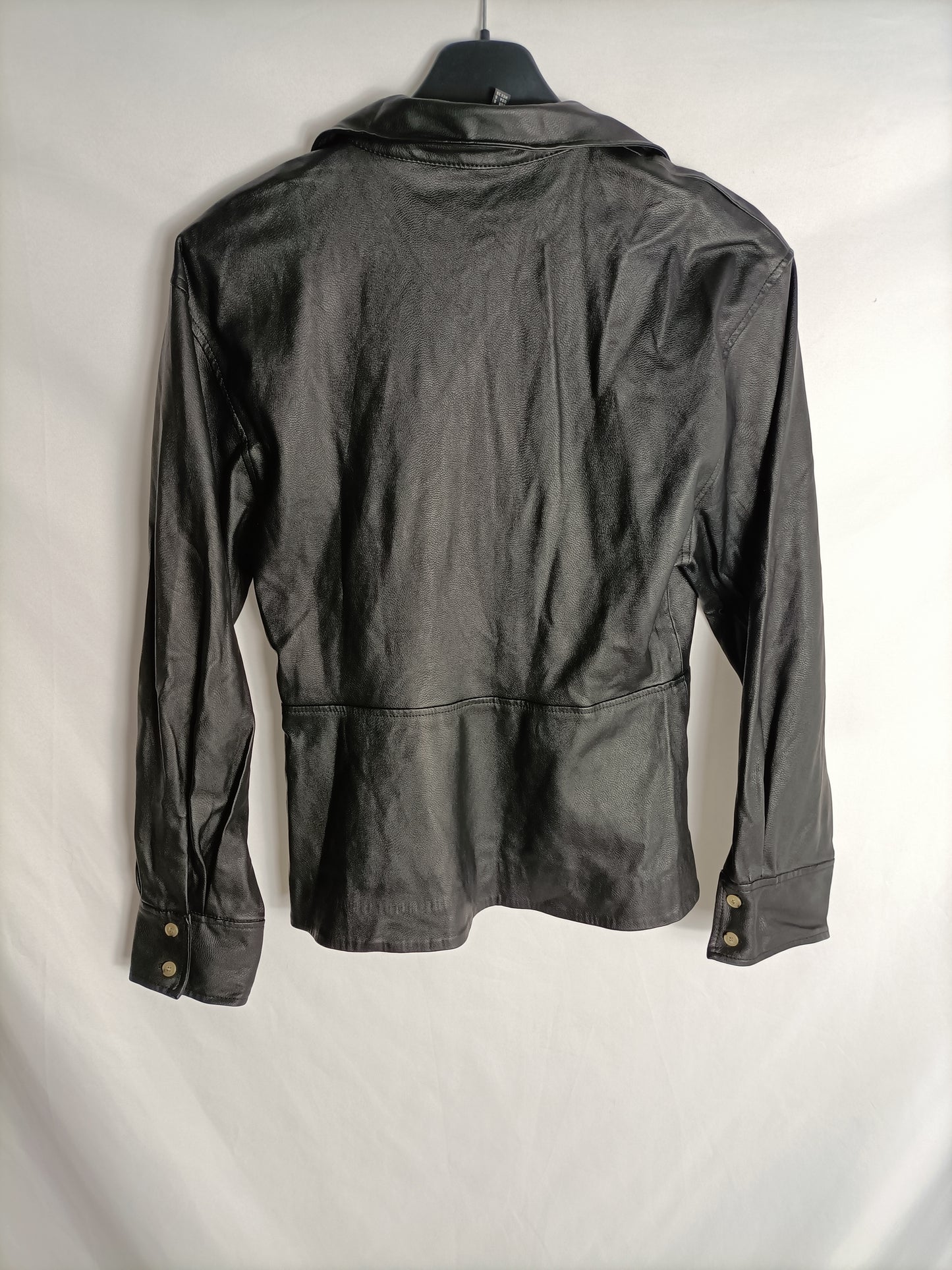 ZARA. Black faux leather Ts top