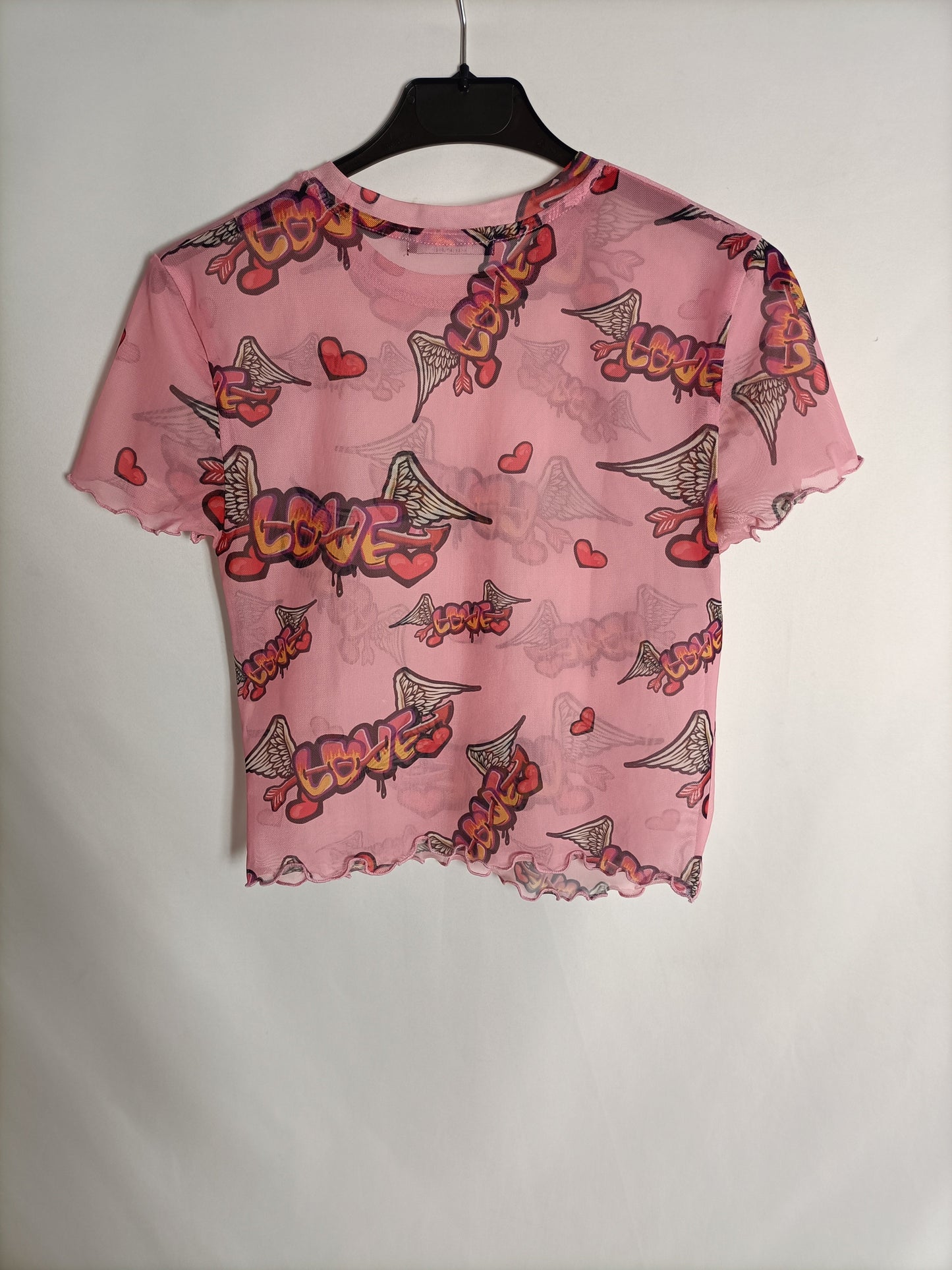 BERSHKA. Camiseta rosa tull T.m